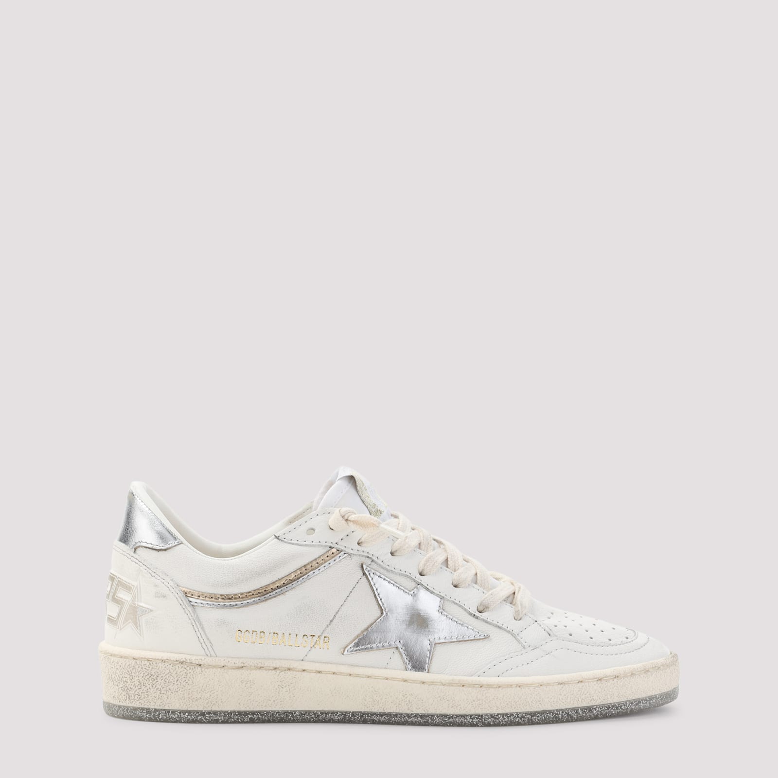 Golden Goose Ball Star Sneakers In Vintage Effect Leather With Silver Star And Heel Tab In Multi
