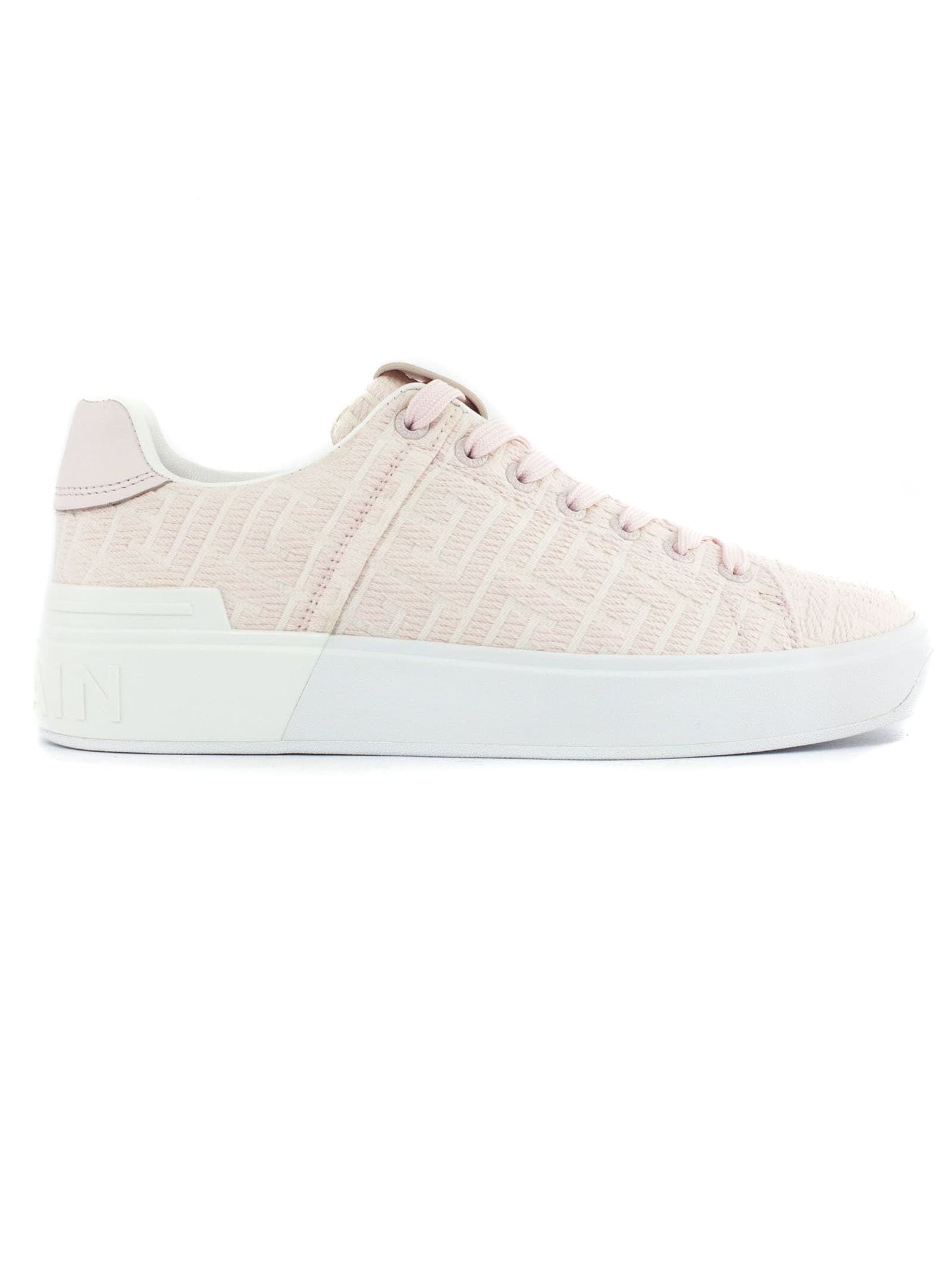 Balmain Ivory And Pink Jacquard Sneakers
