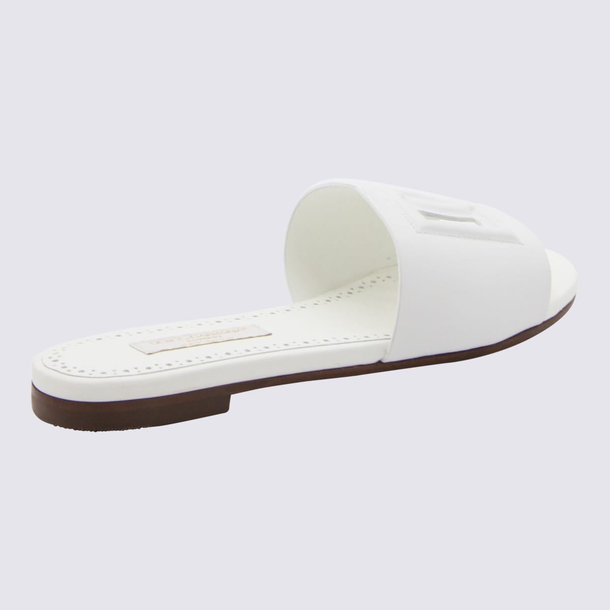 Dolce & Gabbana White Leather Slide With Dg Logo In White