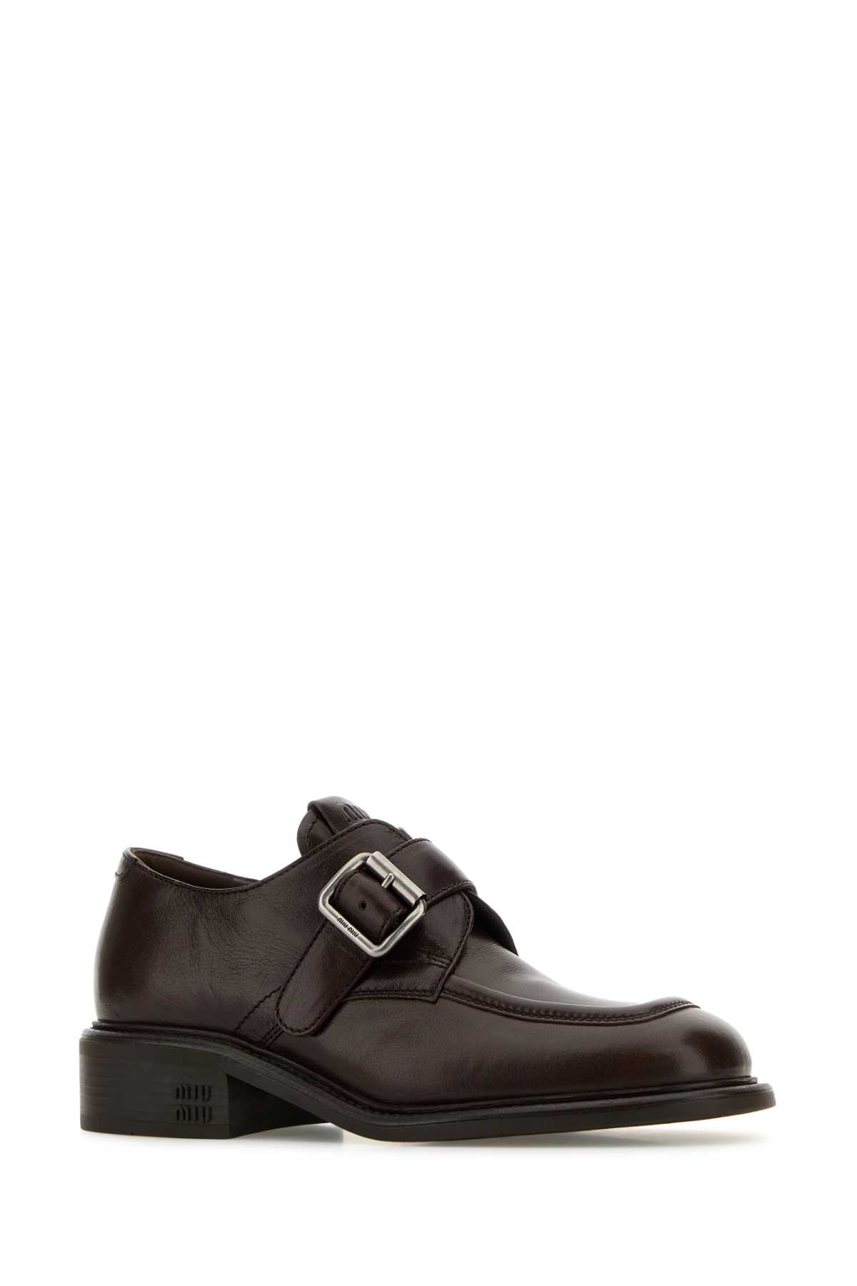 Shop Miu Miu Dark Brown Leather Monk Strap Shoes In Moro