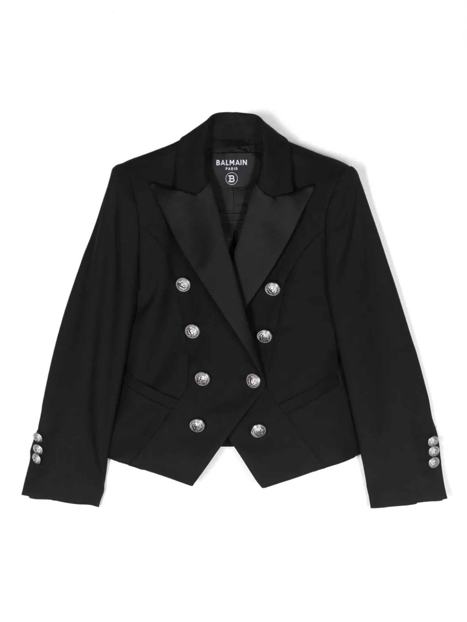 Balmain Double-breasted Wool Blazer In Black