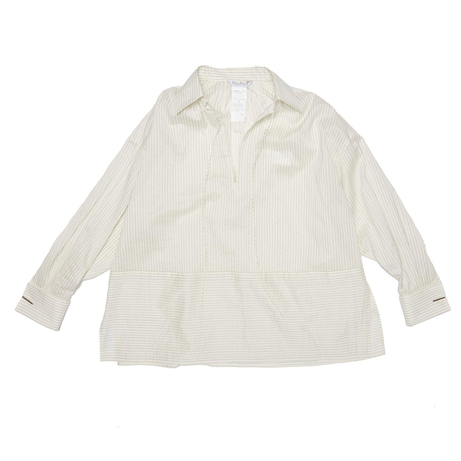 Shop Max Mara Striped Long-sleeved Shirt In White
