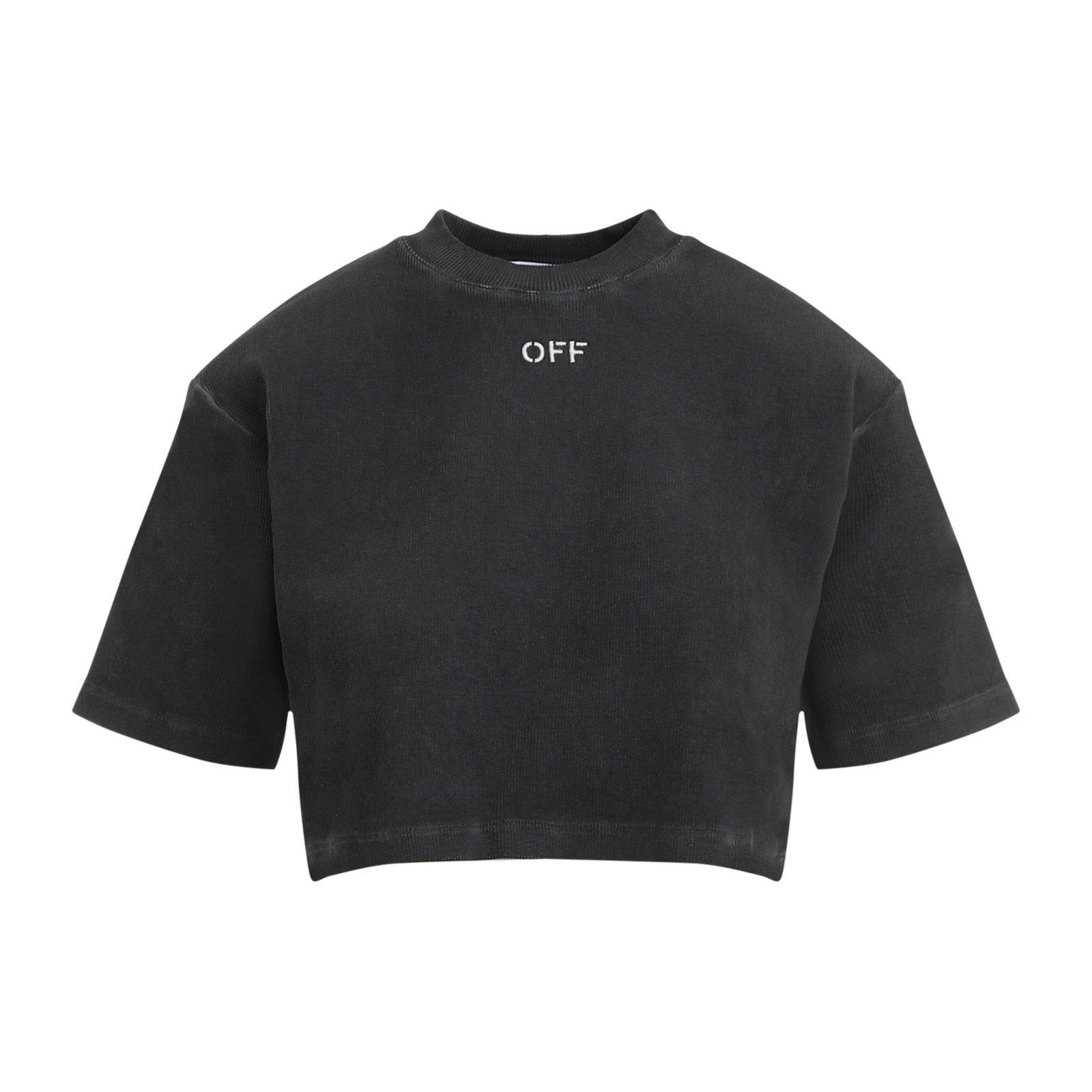 Shop Off-white Logo Embroidered Cropped T-shirt