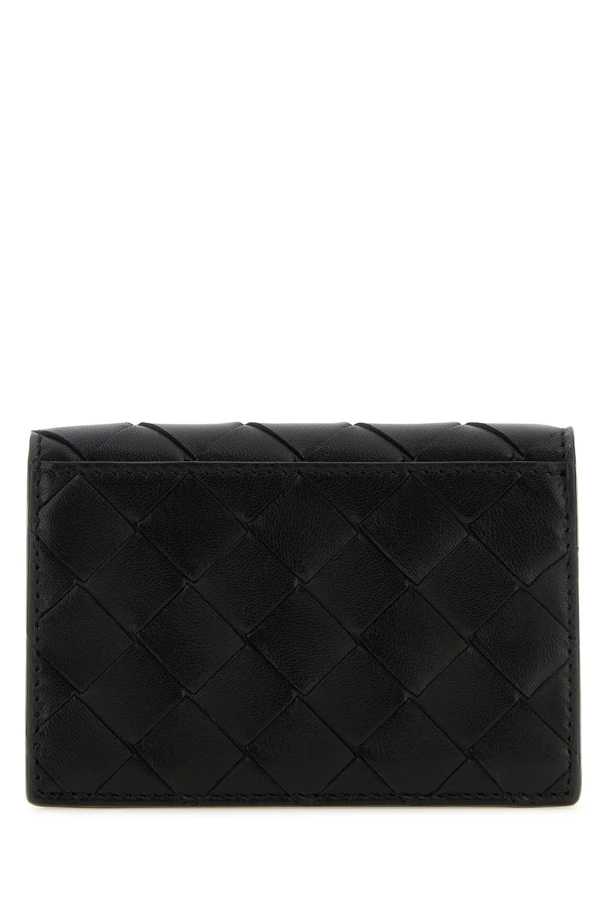 Shop Bottega Veneta Black Leather Business Card Holder In Black-gold