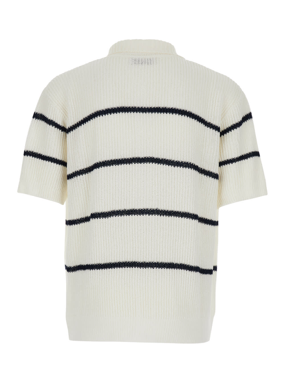 Dunst White Knitted Polo Shirt With All-over Striped Motif In White
