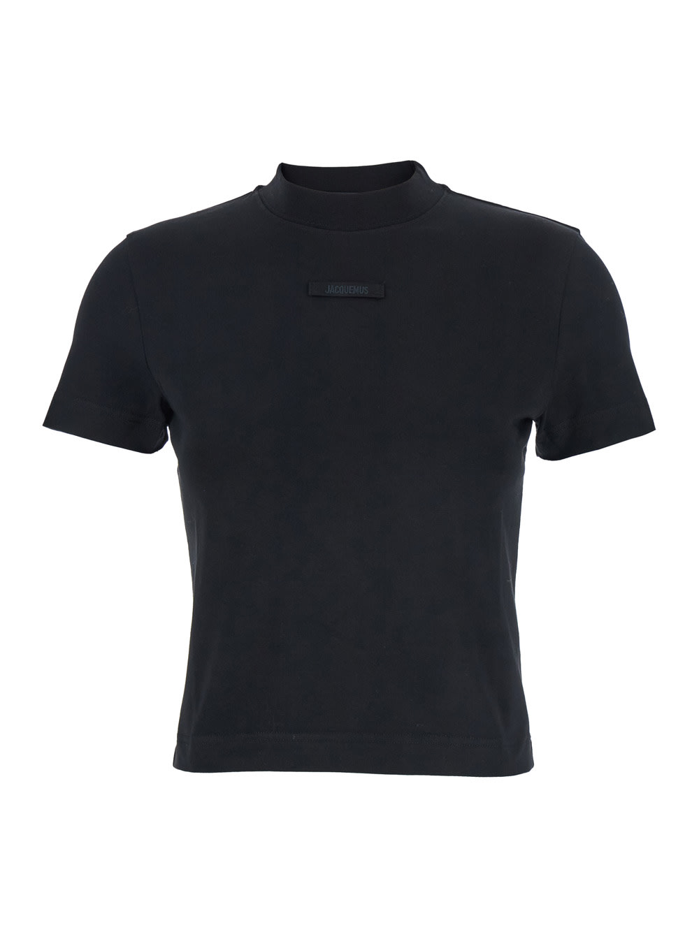 le T-shirt Gros Grain Black Crewneck T-shirt With Logo Patch On The Front In Cotton Stretch Woman