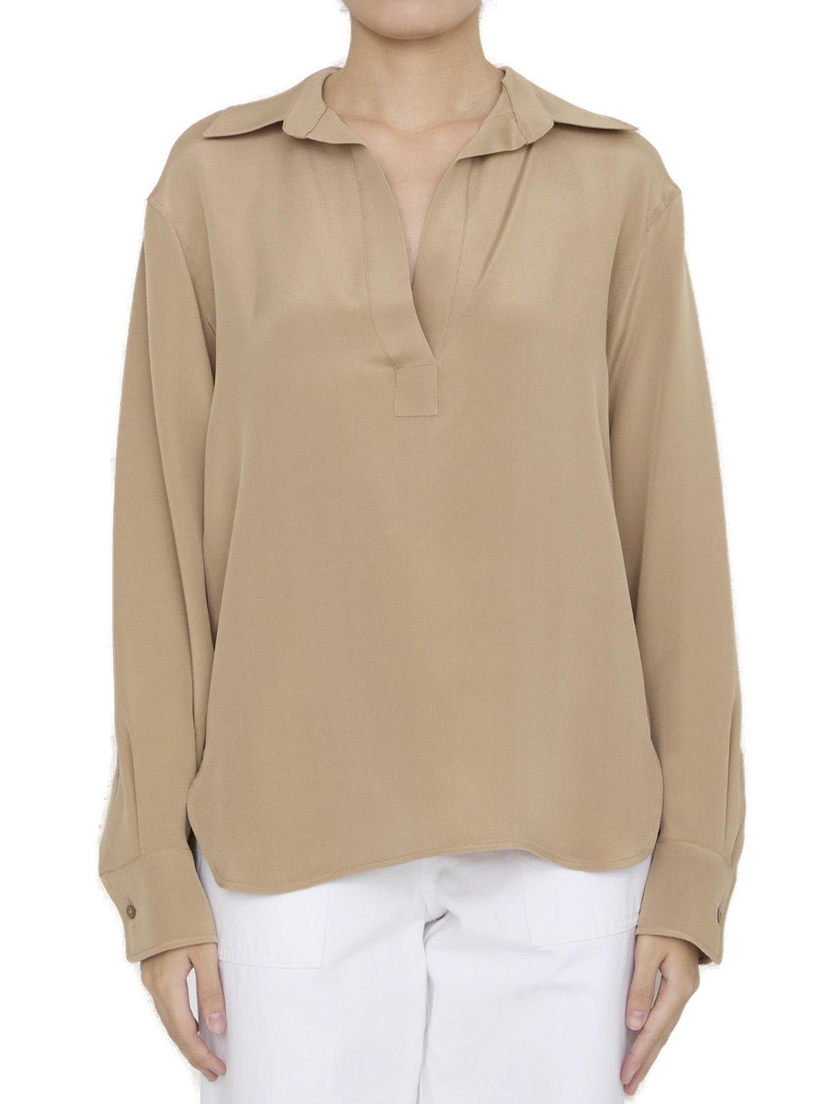 Shop Max Mara V-neck Long-sleeve Shirt In Beige