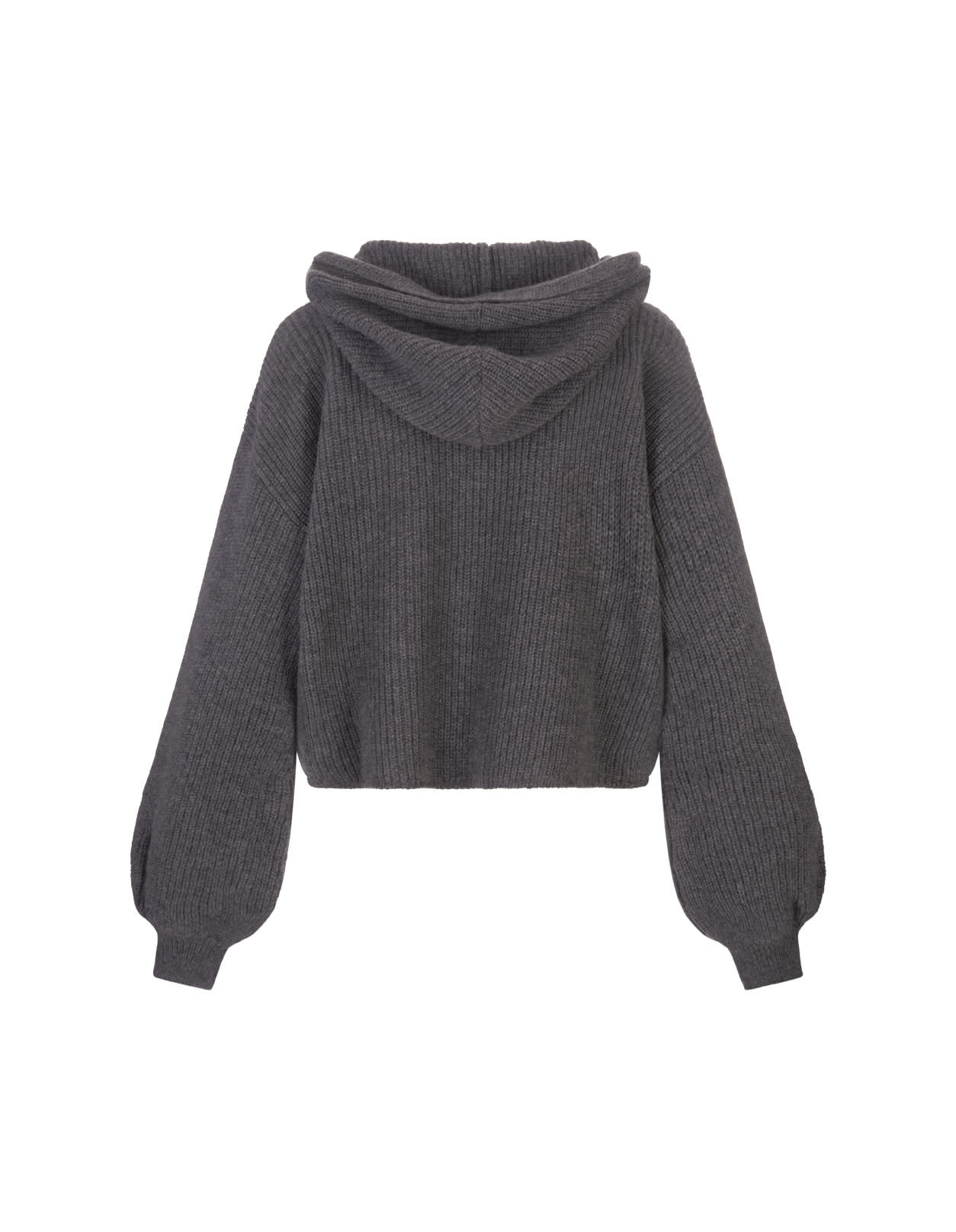 Shop Msgm Grey Wool Cashmere Hooded Sweater