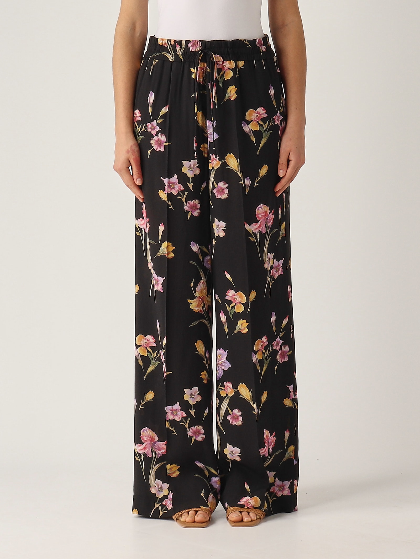 Twinset Twin-set Relaxed Fit Black Trousers In Nero-fiori