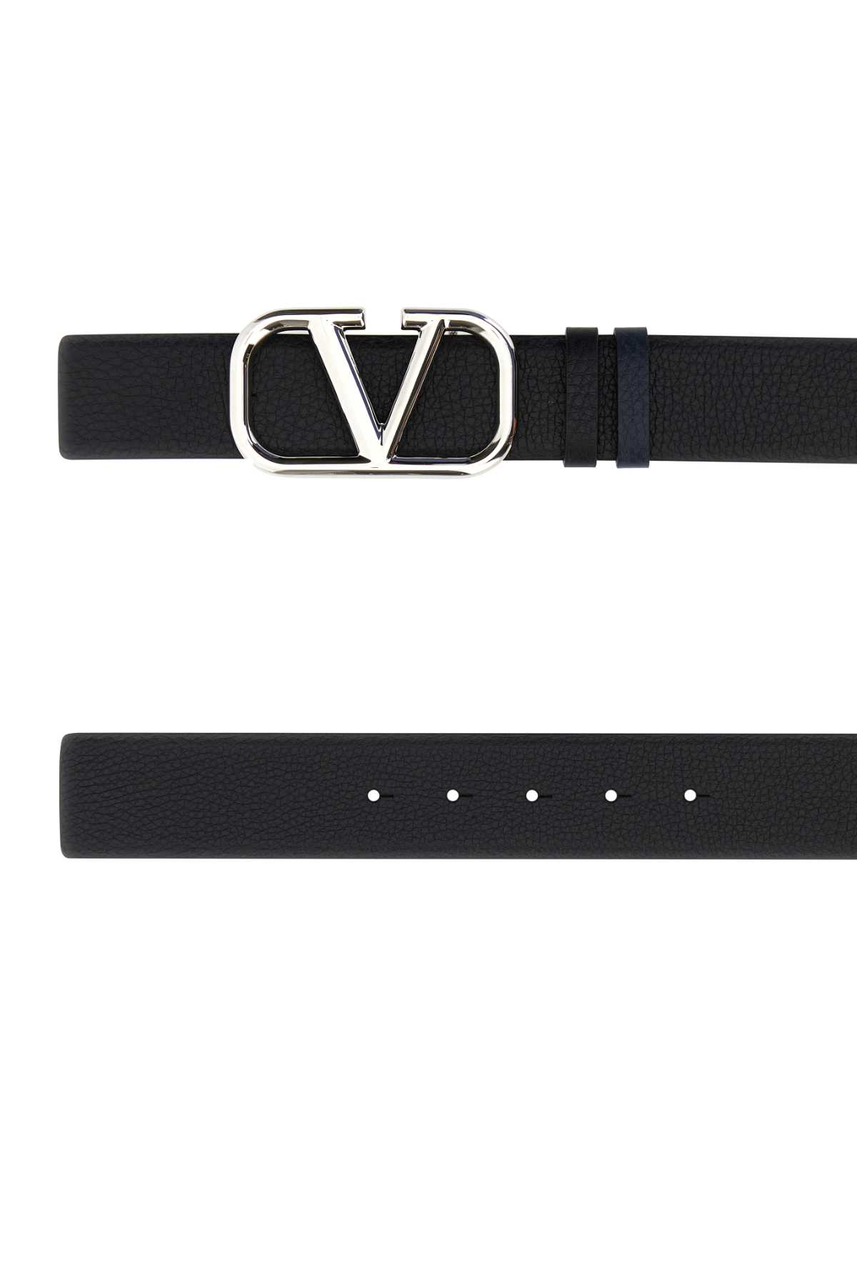 Valentino Garavani Black Leather Reversible Vlogo Belt In Neromarine