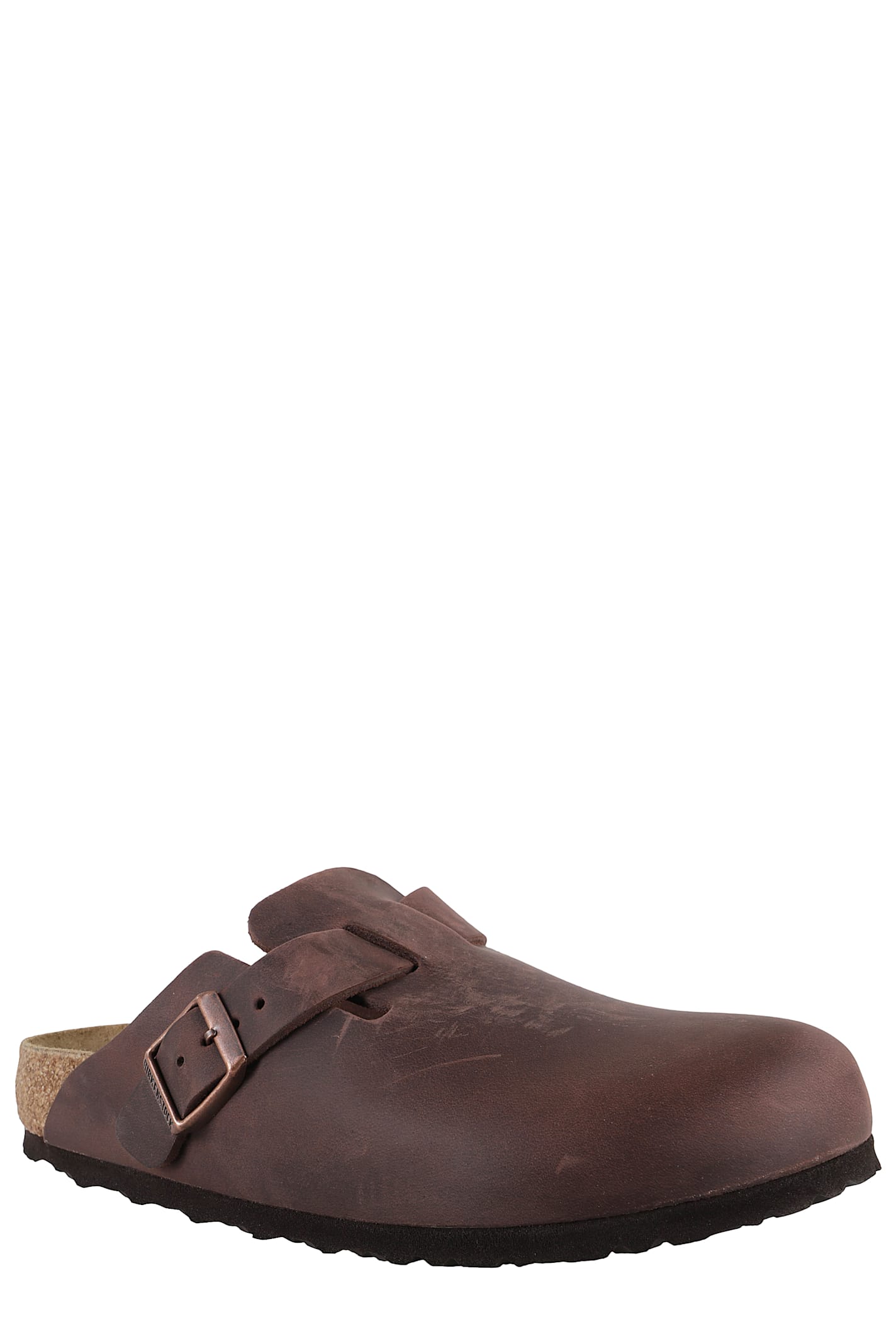 Birkenstock Leather Boston Slippers Buckle Detail In Habana