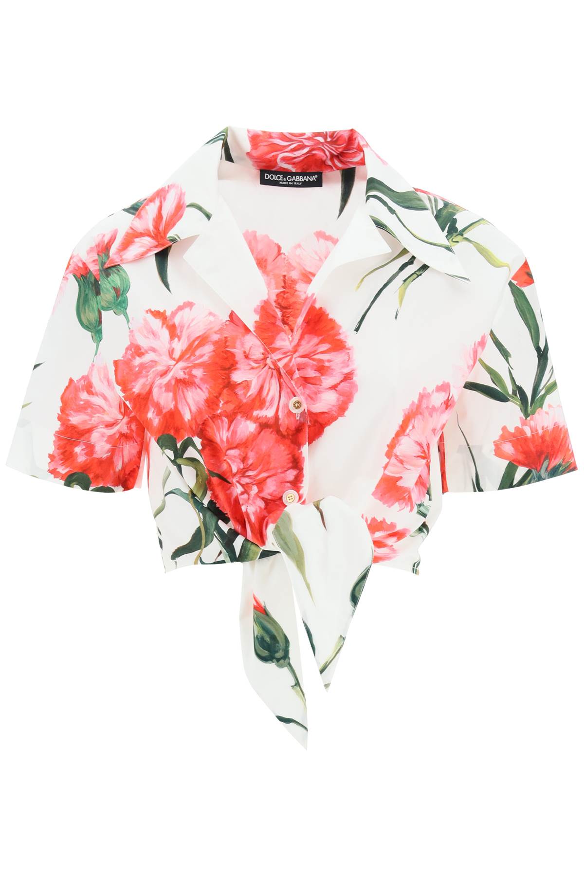 Shop Dolce & Gabbana Carnation Print Cotton Cropped Shirt In White