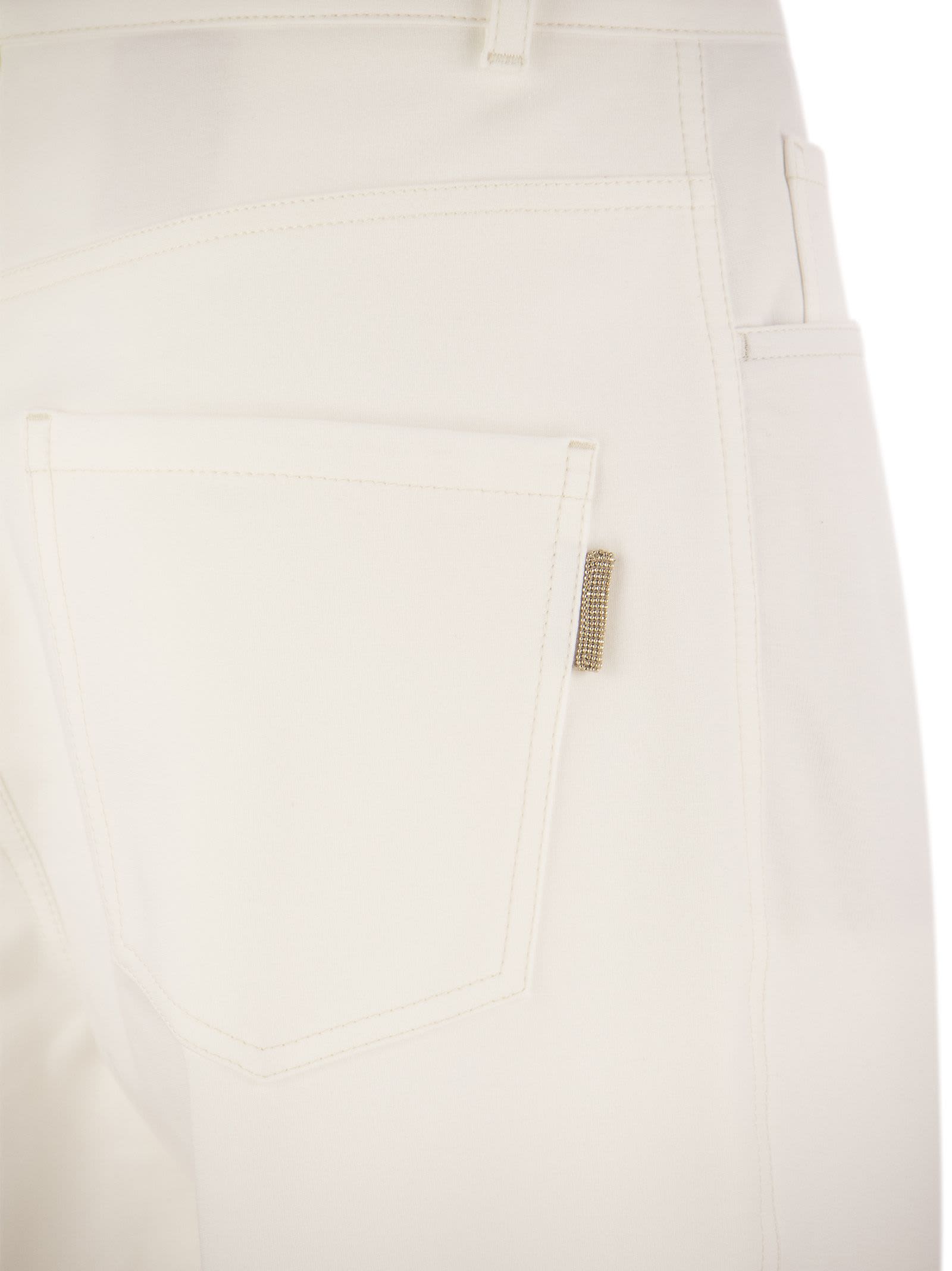 Shop Brunello Cucinelli Five-pocket Curved Trousers In Stretch Cotton Interlock In White