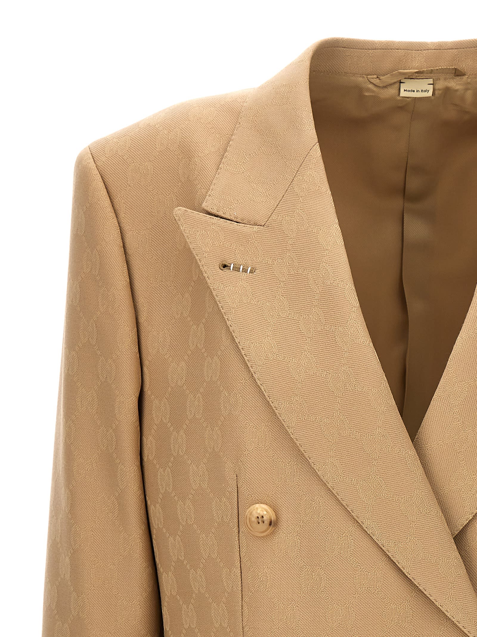 Shop Gucci Gg Double-breasted Blazer In Beige