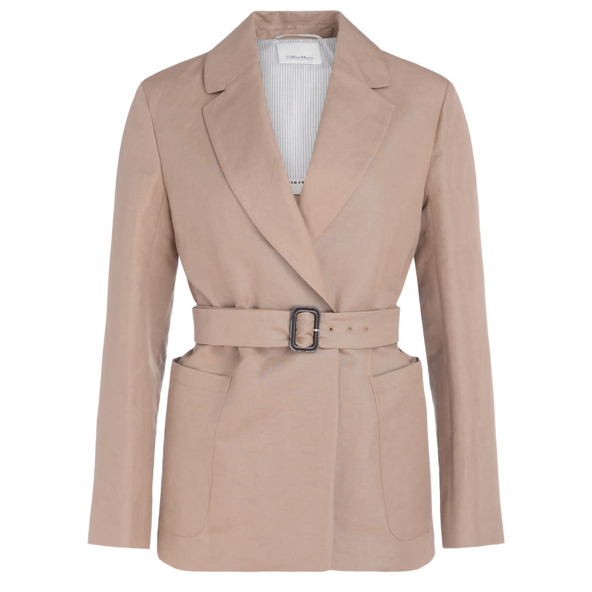 Max Mara Fiducia Double-breasted Jacket In Beige Linen And Cotton