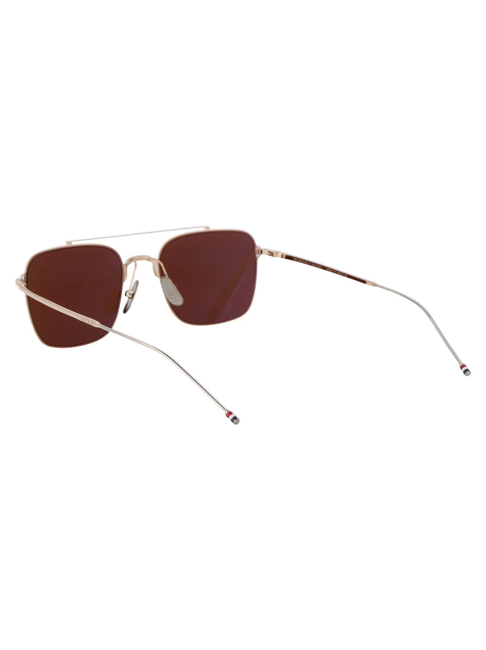 Shop Thom Browne Tb-120 Sunglasses In 002 White Gold Silver W/ Brown