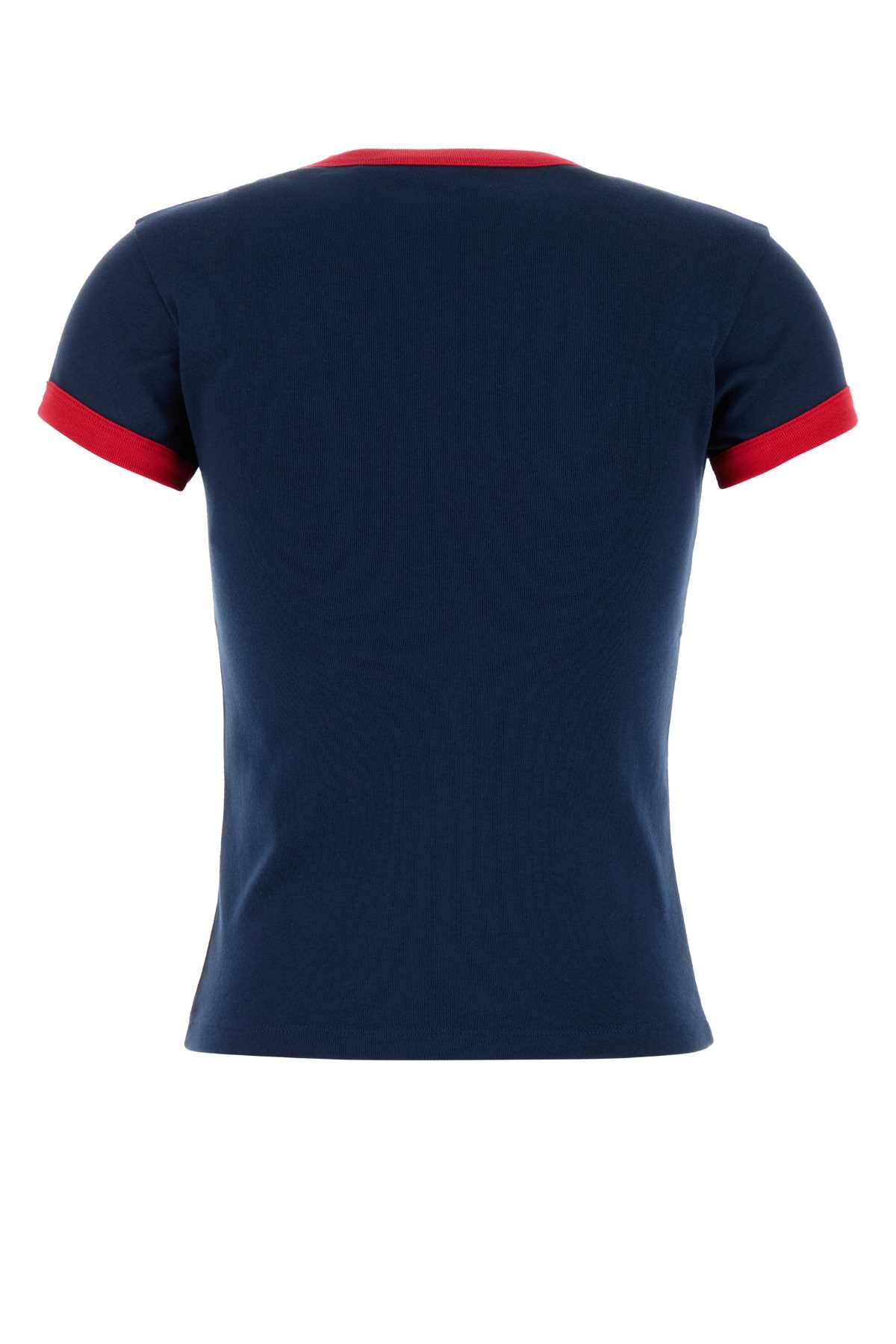 Valentino Crew Neck Cotton T-shirt With Contrast Trim In Blue