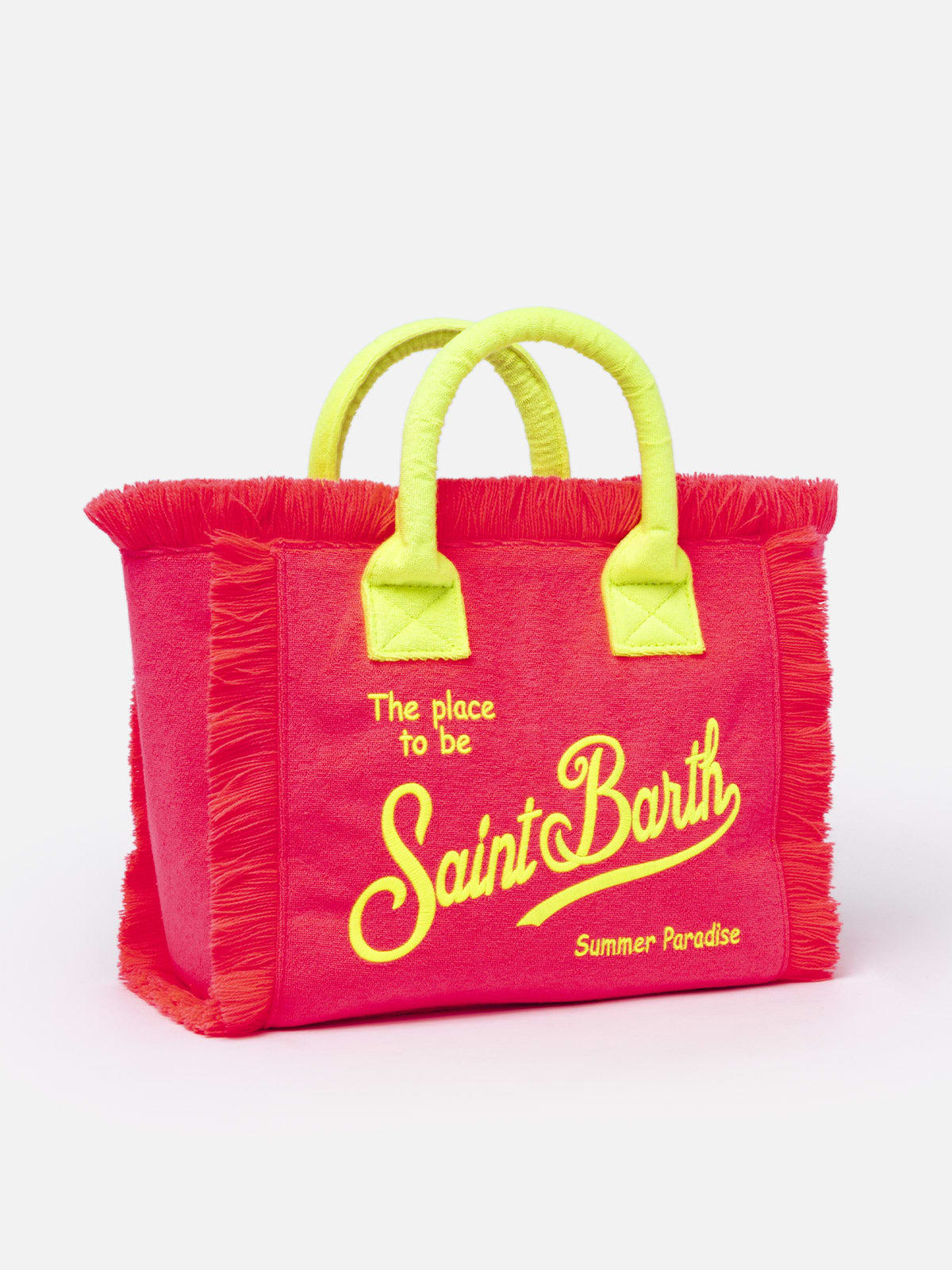 Mc2 Saint Barth Fluo Pink Terry Embossed Colette Sponge Handbag In Fluo