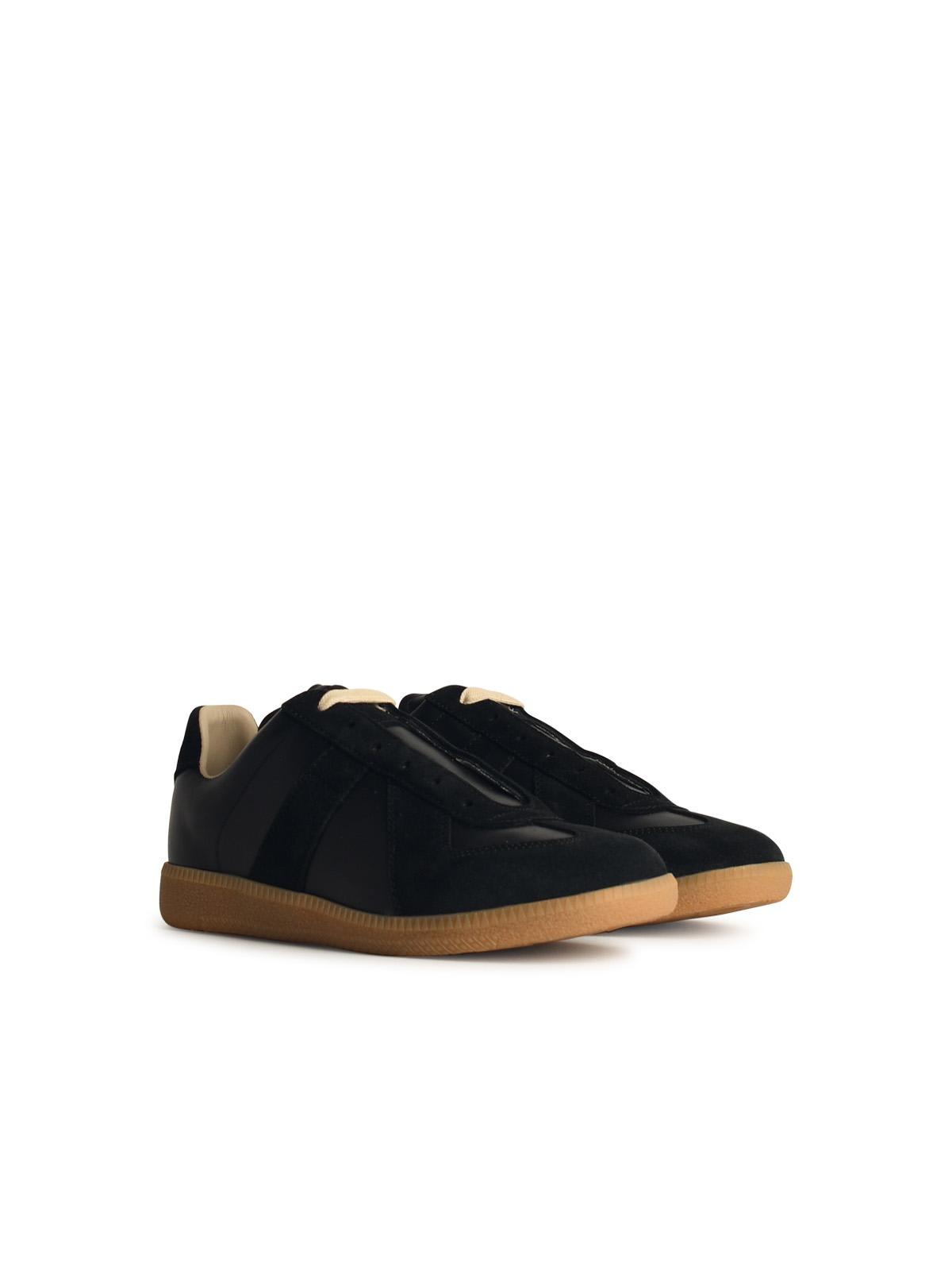 MAISON MARGIELA REPLICA BLACK LEATHER SNEAKERS 