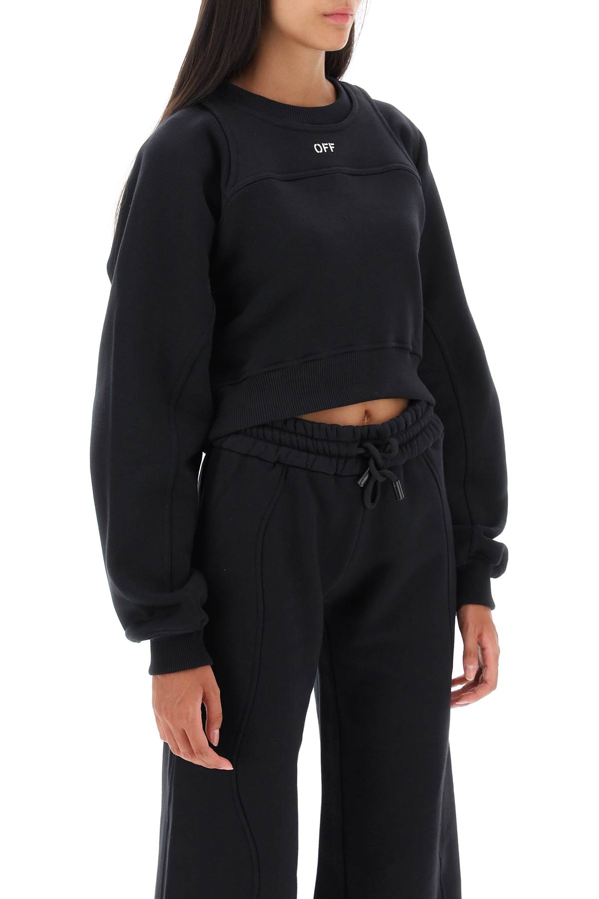 Shop Off-white Cropped Crew-neck Sweatshirt In Black