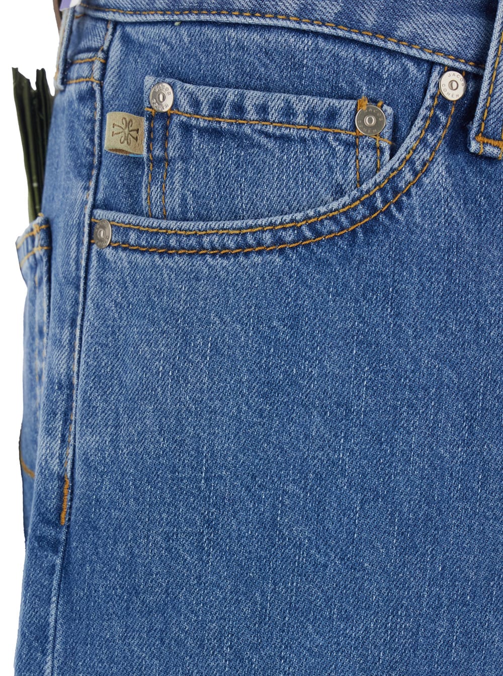 JACOB COHEN LIGHT BLUE FIVE POCKET JEANS WITH LOGO PATCH ON THE BACK IN DENIM MAN