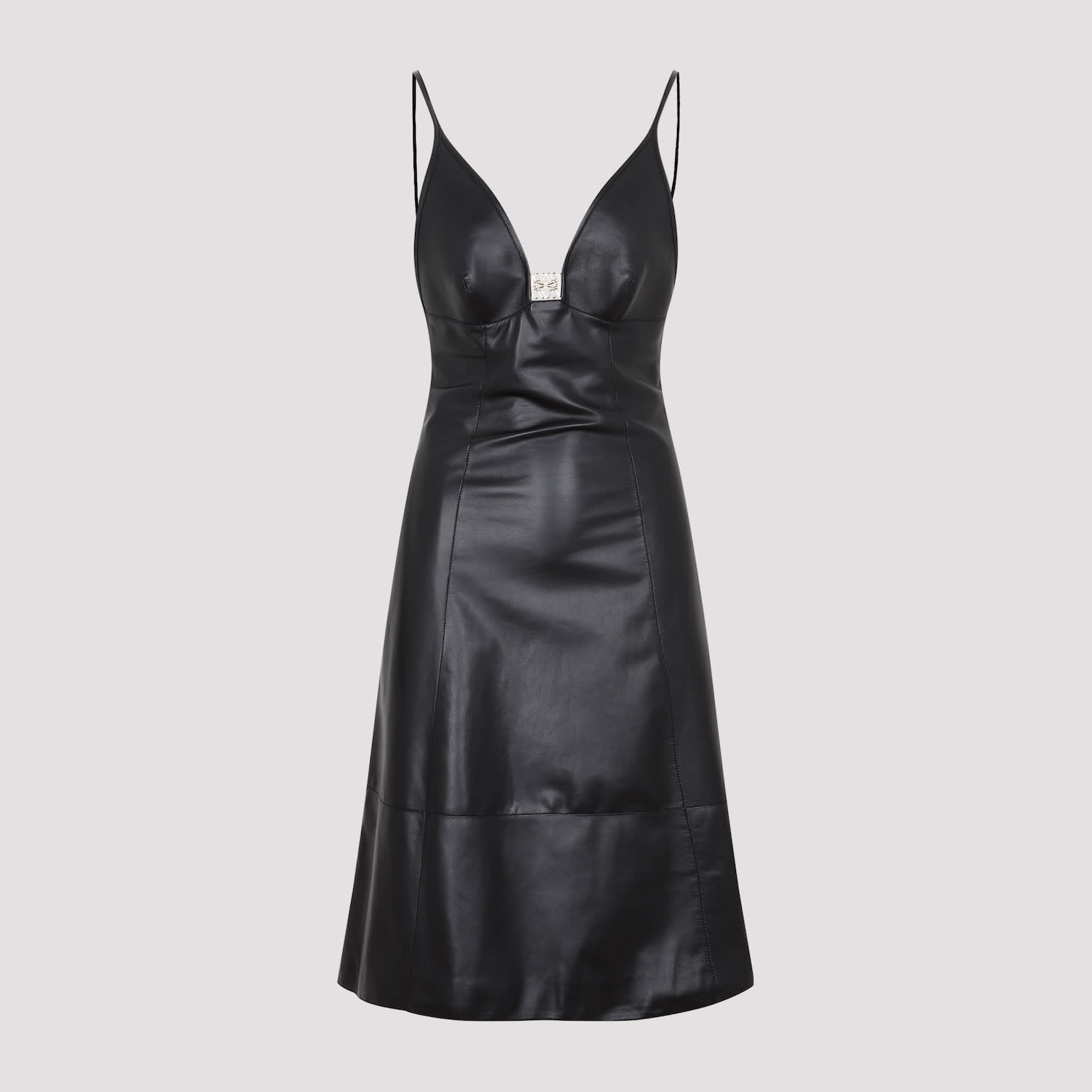 Loewe Anagram Midi Leather Dress In Black
