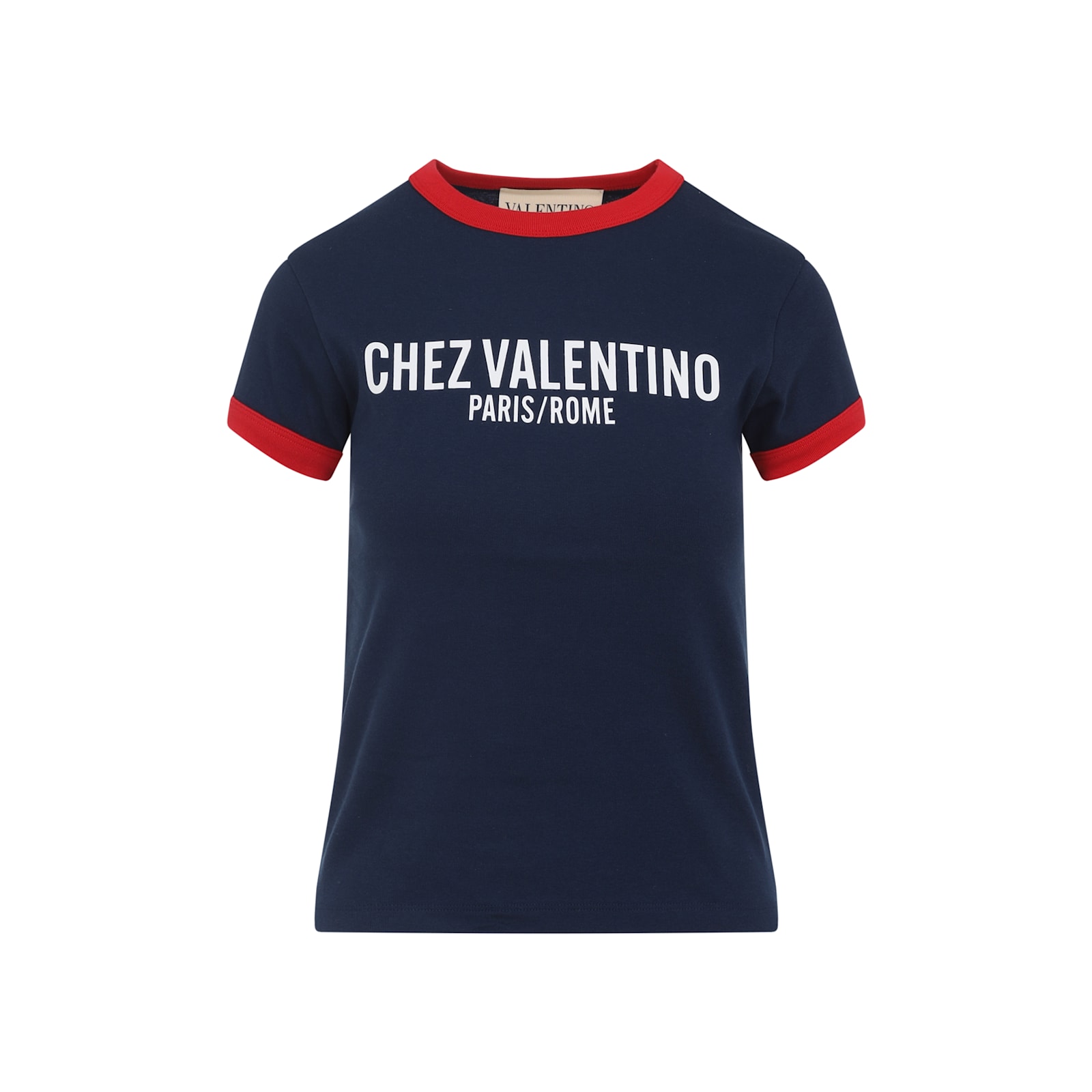 Valentino Fitted Cotton T-shirt Crew Neck In Blue