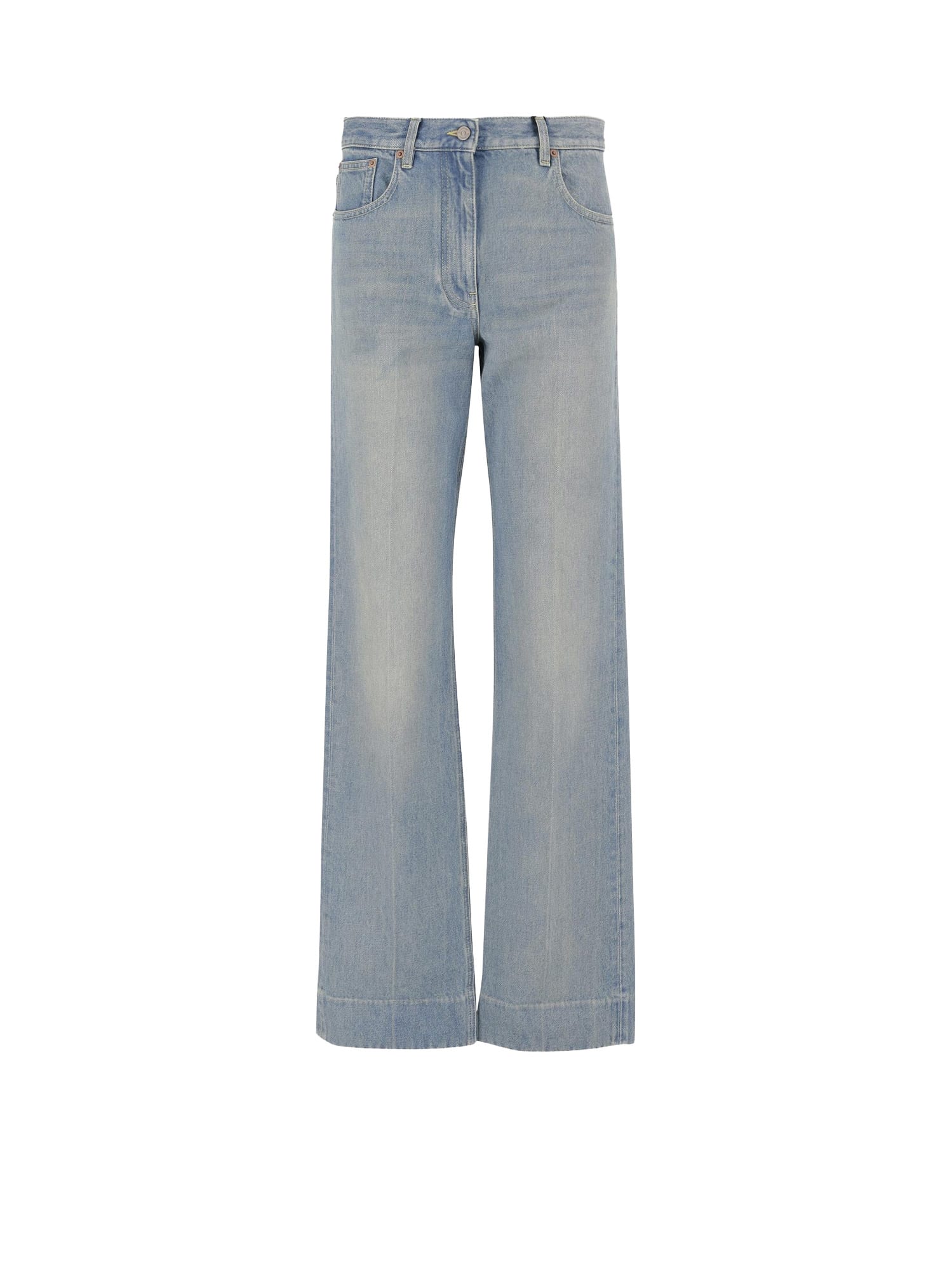 Valentino Straight Trousers With Pockets And Belt Loops In Blue