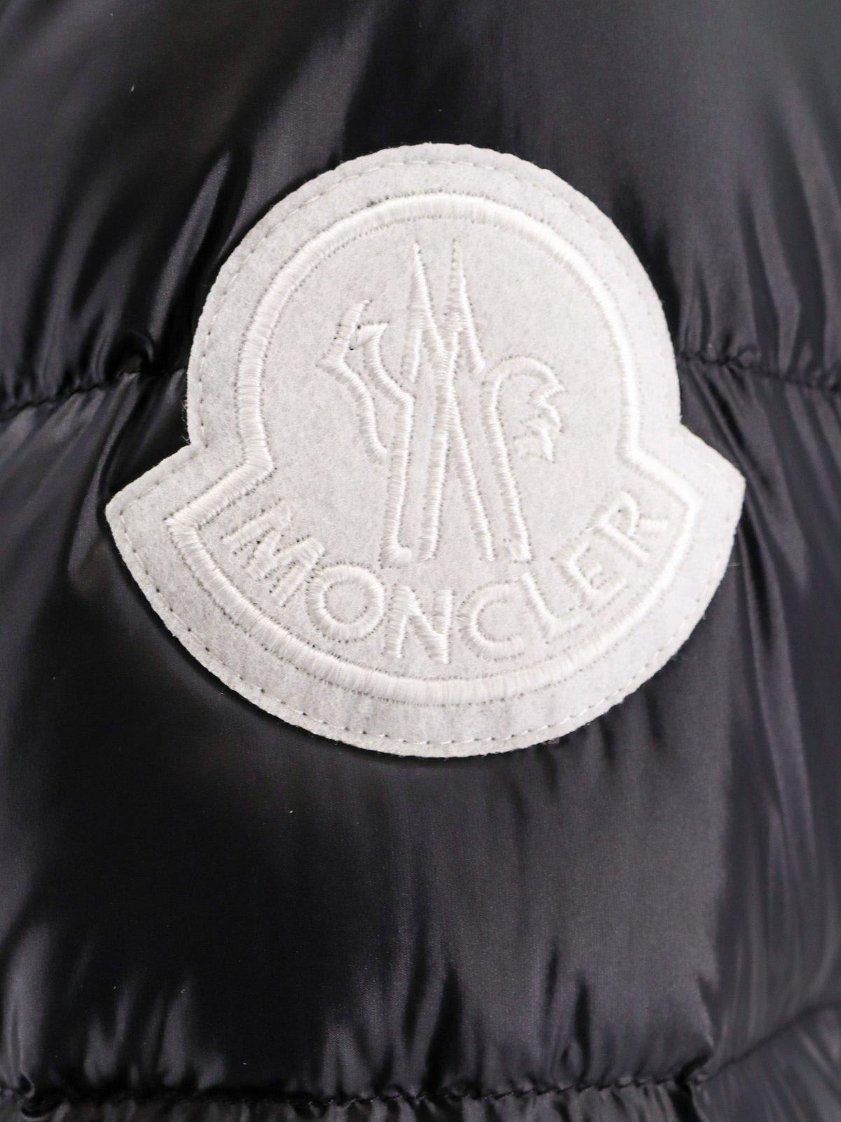 Shop Moncler Logo Patch Zip-up Padded Jacket In Black