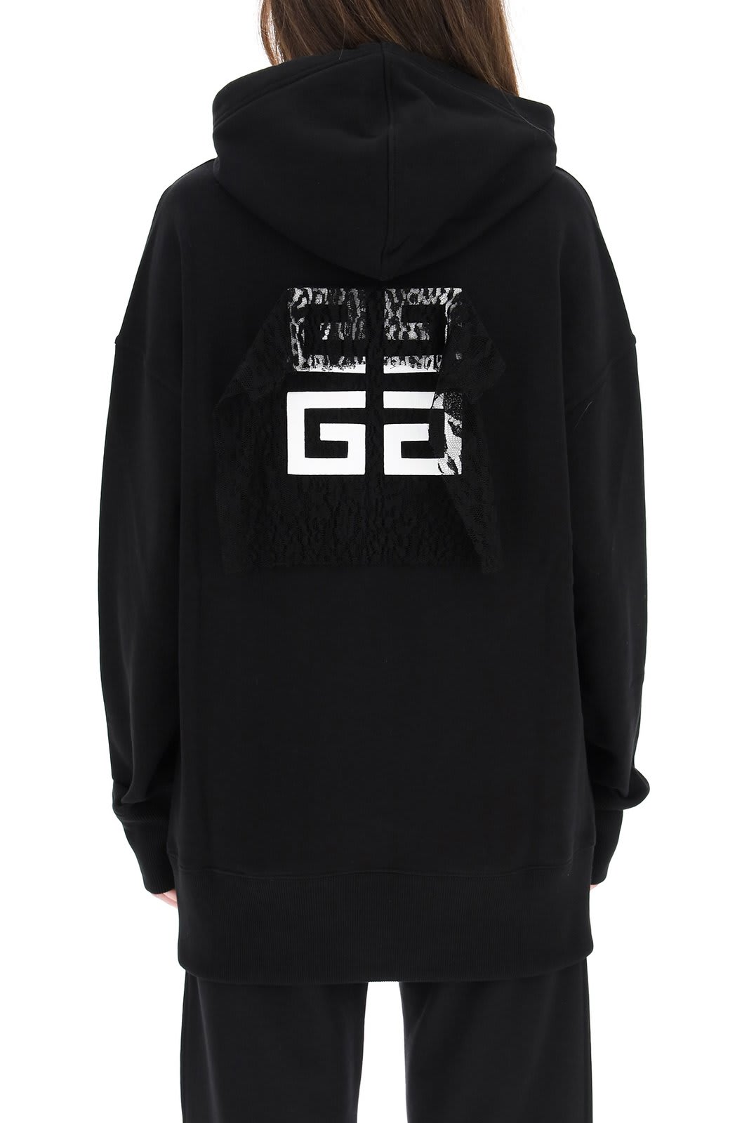 Shop Givenchy Lace Panel Oversized Hoodie In Black