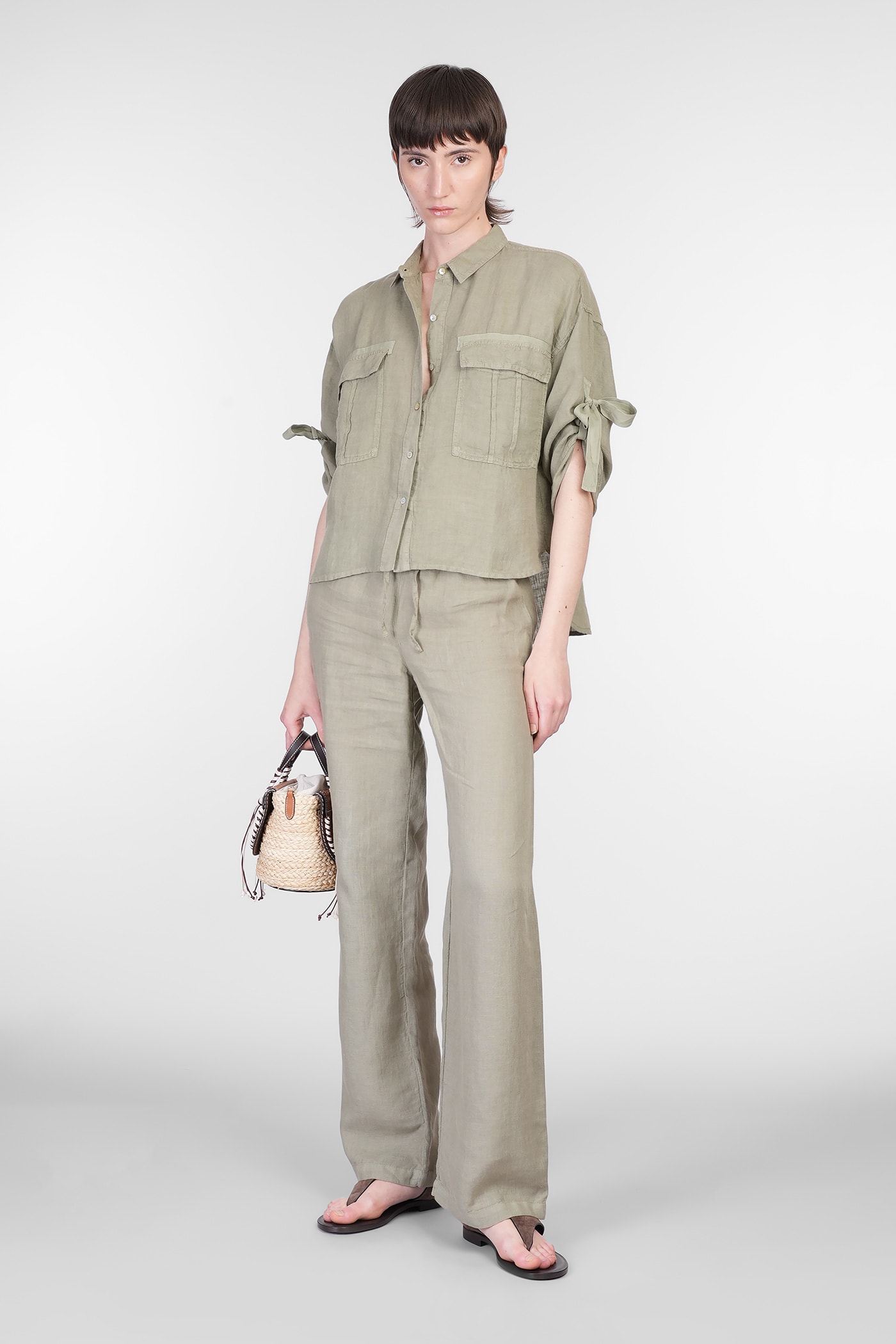 120% LINO SHIRT IN GREEN LINEN