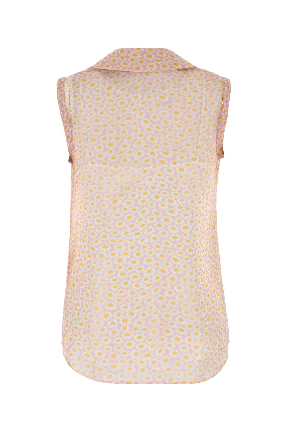 Gucci Sheer Fabric Sleeveless Shirt With Bow Detail In Pinkyellowmc
