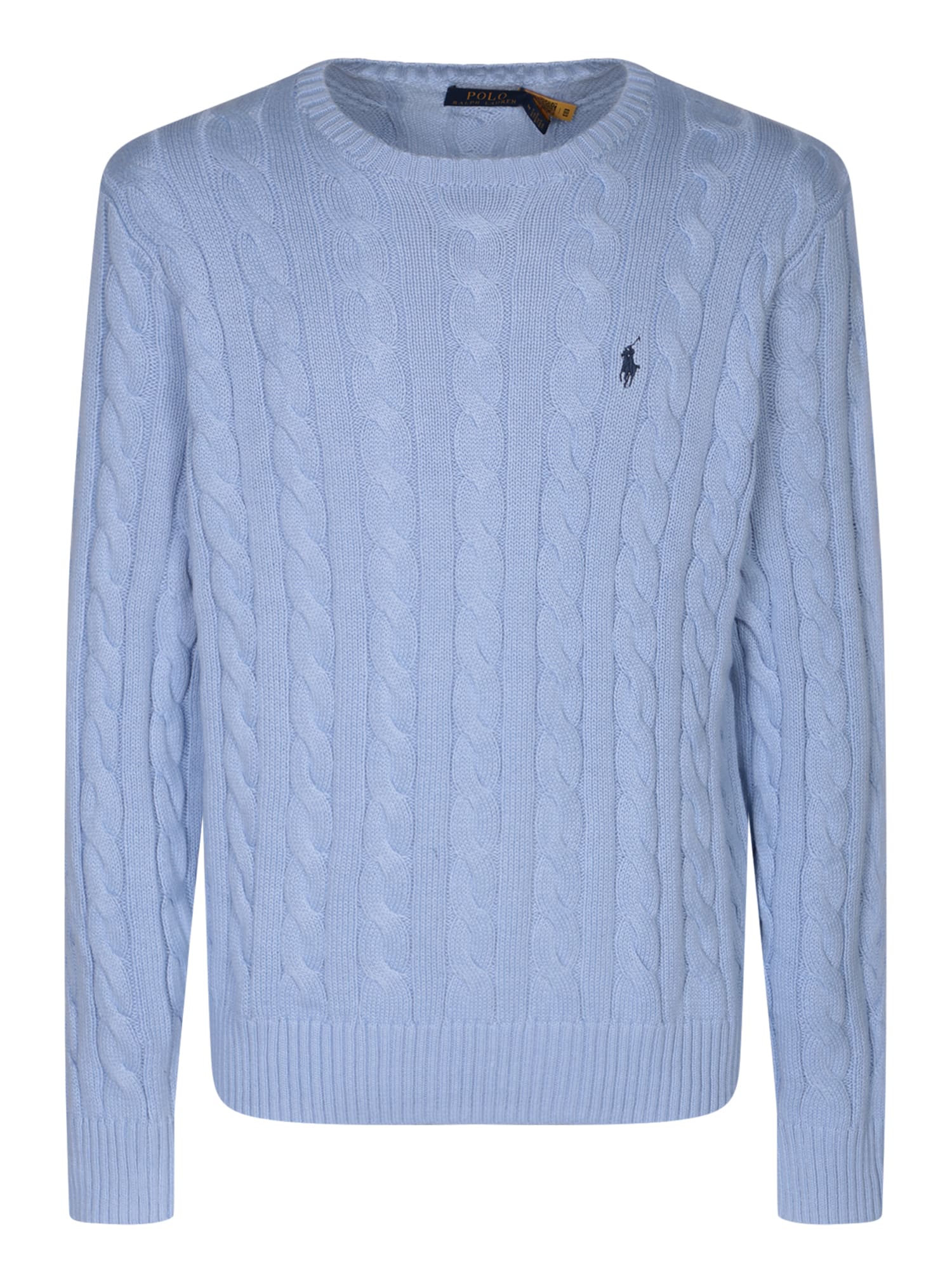 Shop Polo Ralph Lauren Light Blue Cable Knit Cotton Sweater By
