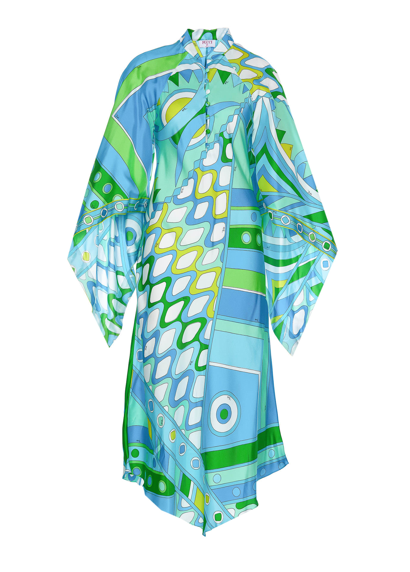 Shop Pucci Kaftan Dress With Marmo Print In Blue