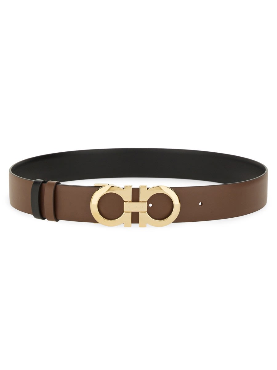 Ferragamo Reversible And Adjustable Gancini Belt In Brown