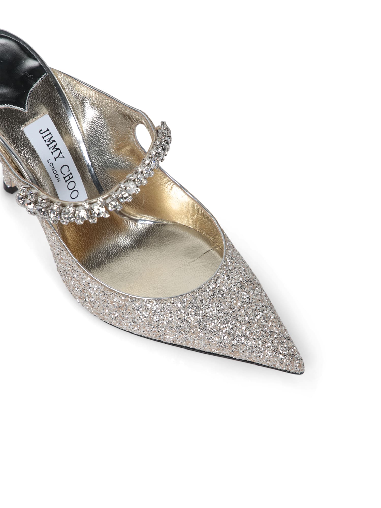 Jimmy Choo Bing 100 Mules In Silver With Glitter In Beige