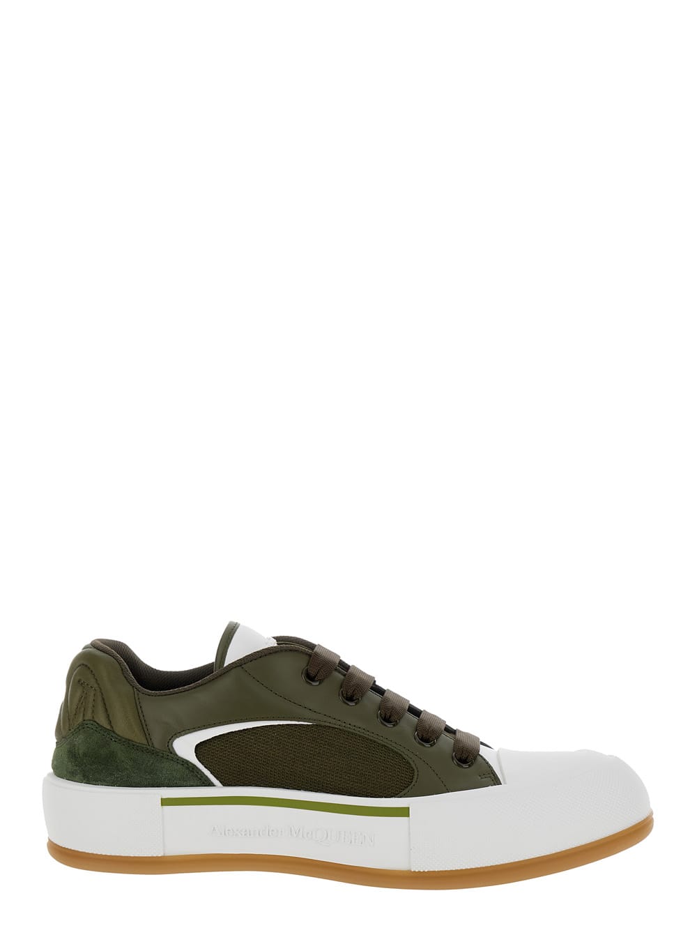 Shop Alexander Mcqueen Cruis Green Low Top Sneakers With Logo Detail In Leather And Fabric Man In Black