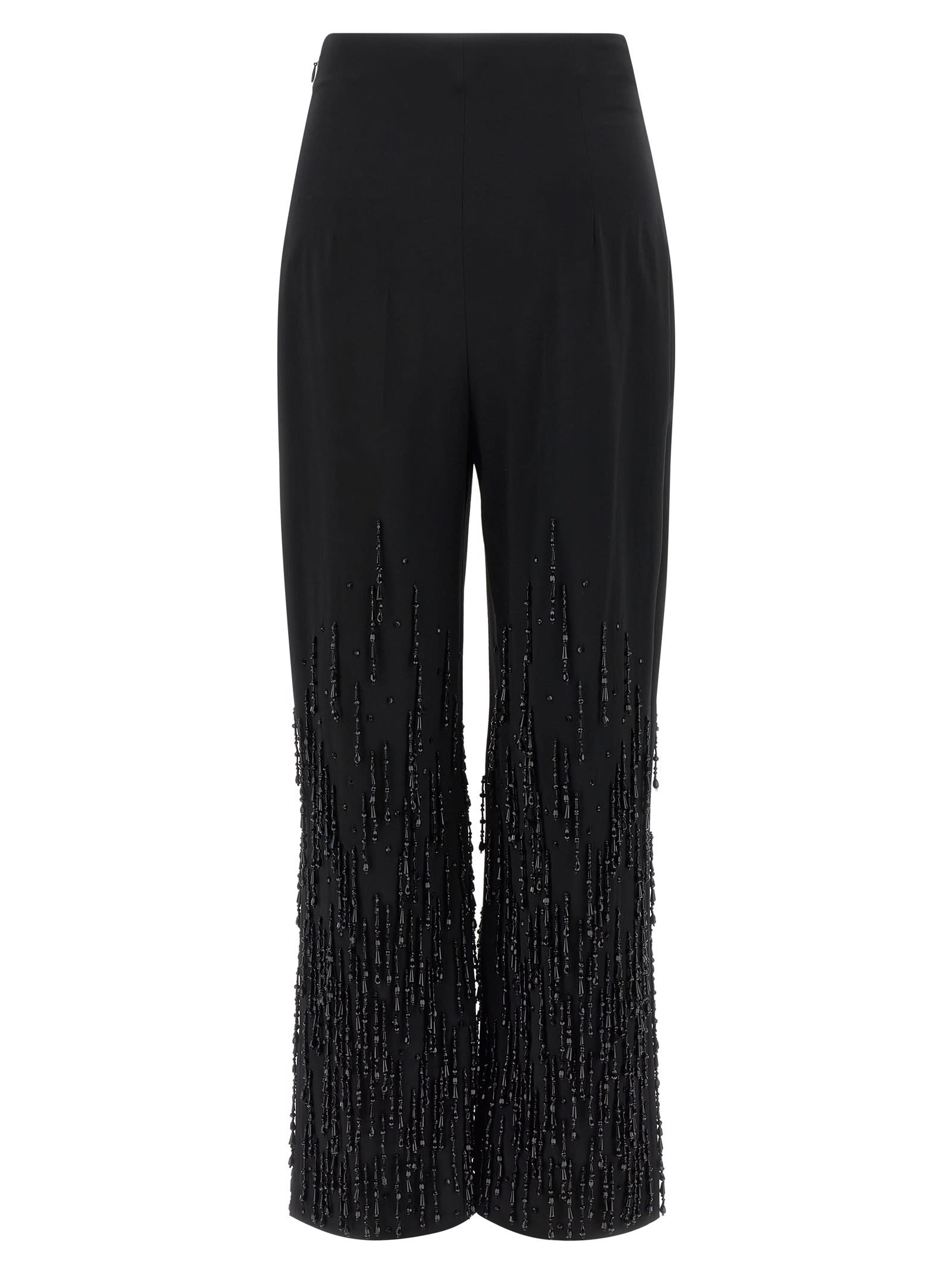 Alberta Ferretti Flared High Waist Trousers With Beaded Embellishments In Black