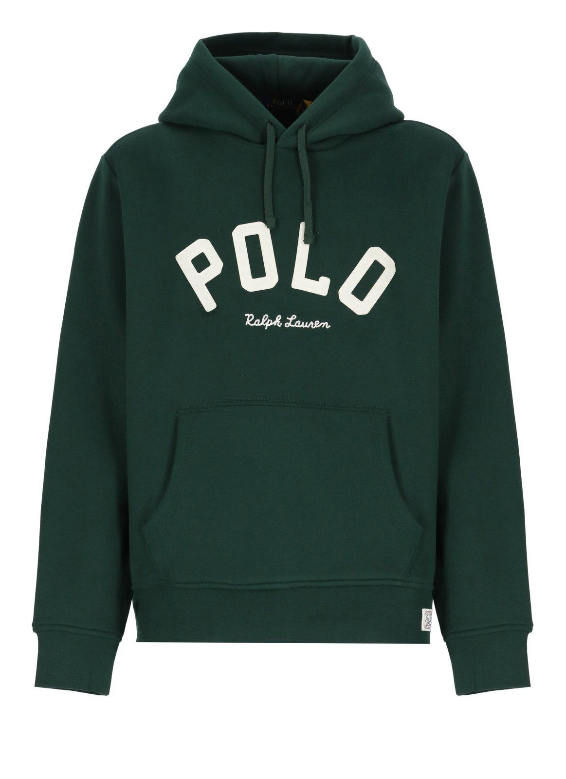 Shop Ralph Lauren Logo Patch Jersey Hoodie In Moss Agate