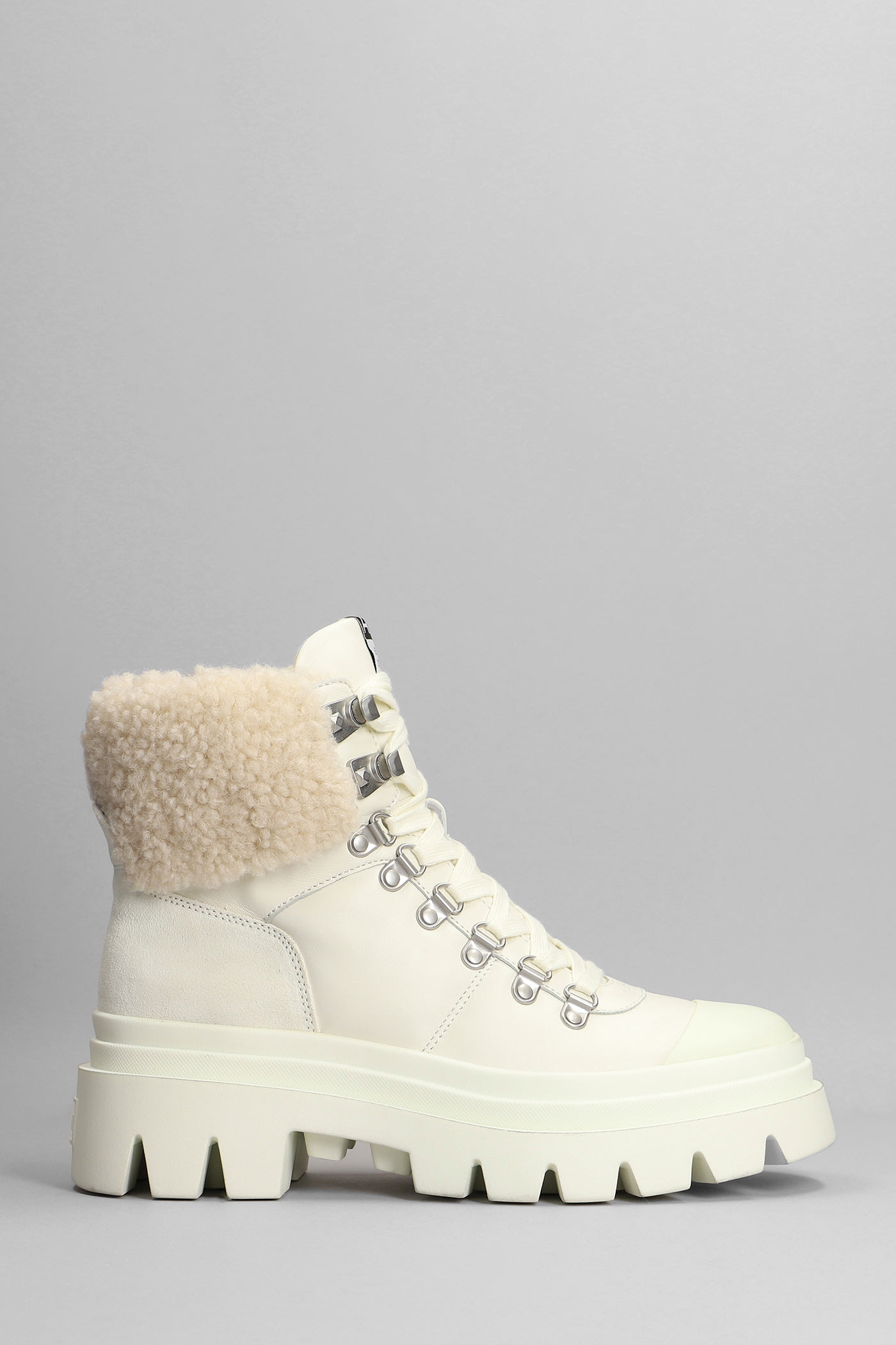 ASH PATAGON FUR COMBAT BOOTS IN WHITE LEATHER