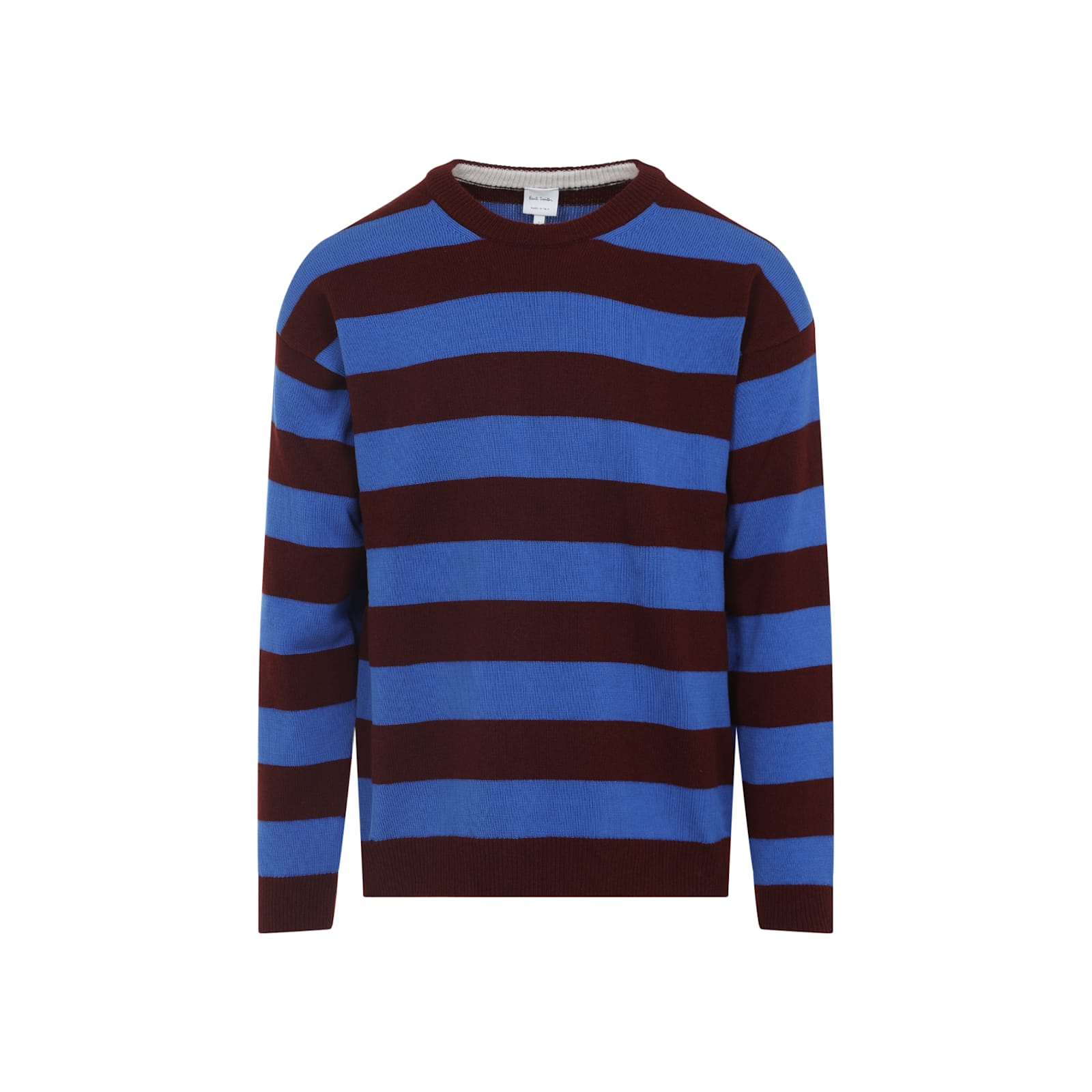 Paul Smith Lambswool Blue And Maroon Stripe Crew Neck Sweater Red In Blue
