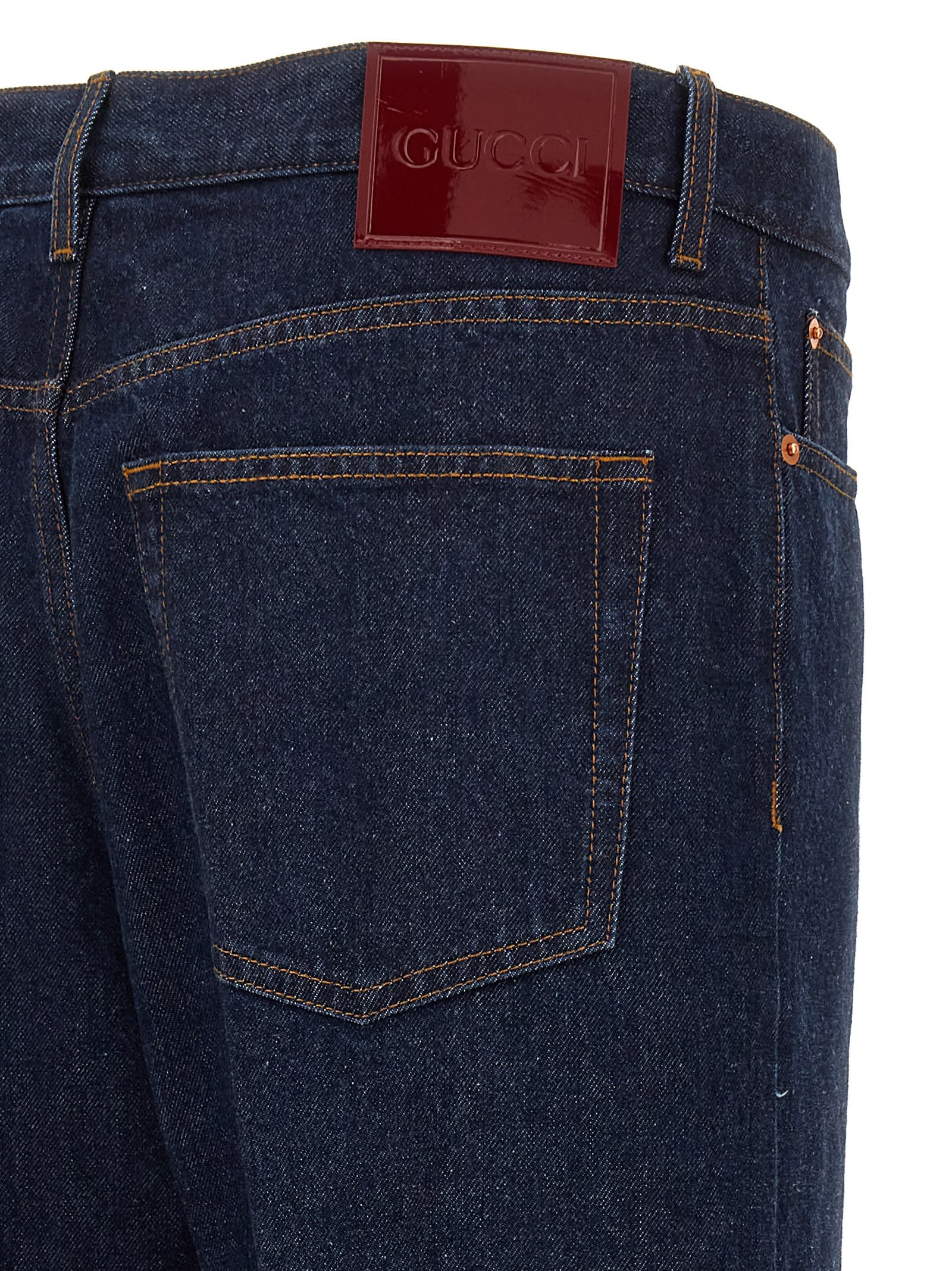 Shop Gucci Stretched Pleated Jeans In Blue