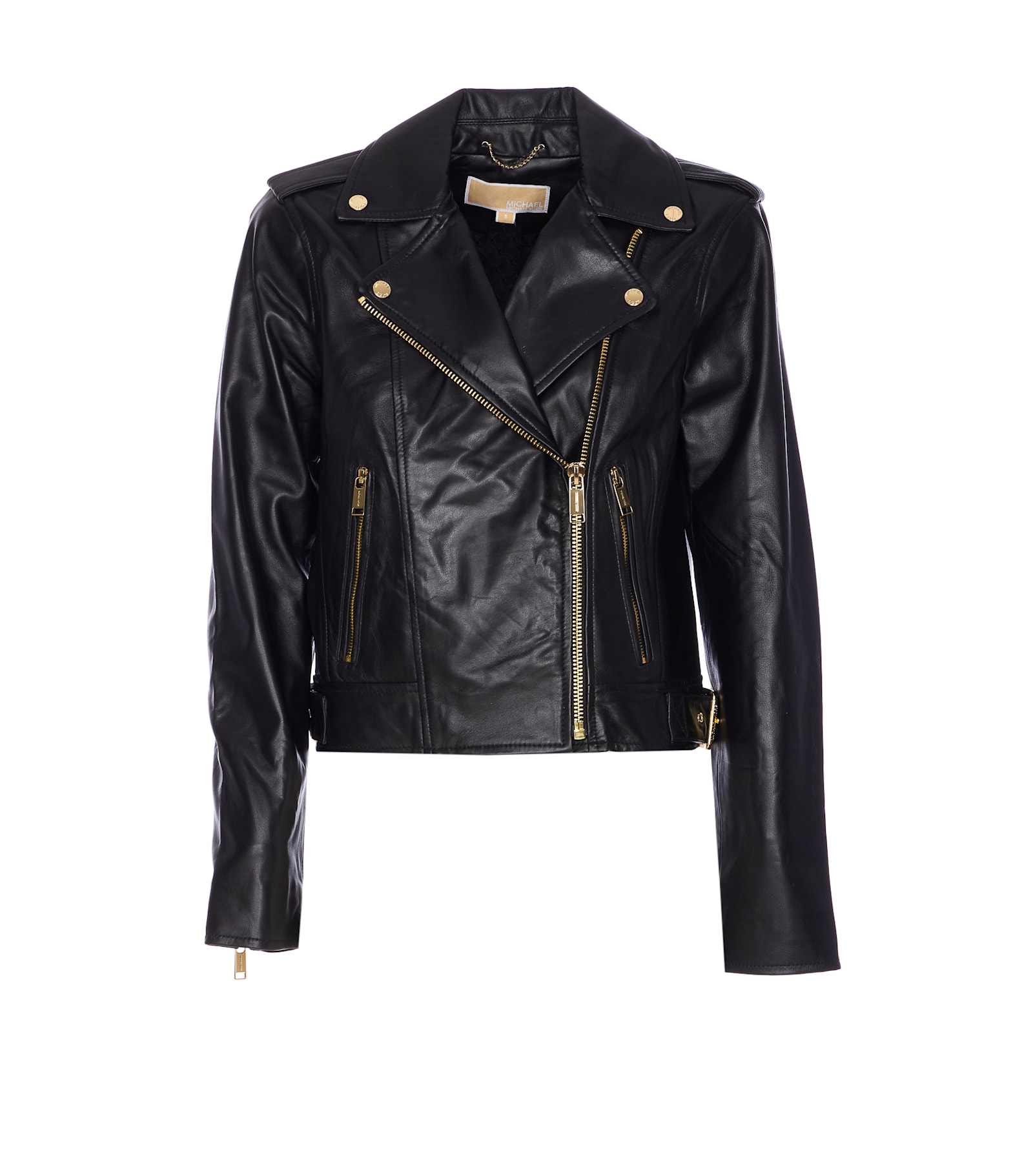 Michael Kors Leather Moto Jacket In Black