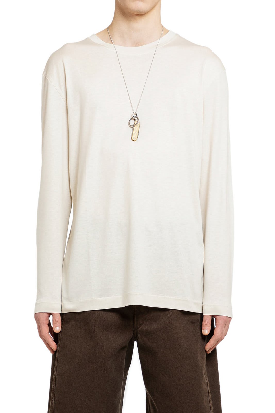 Shop Lemaire Long-sleeved Straight Hem T-shirt In Neutrals