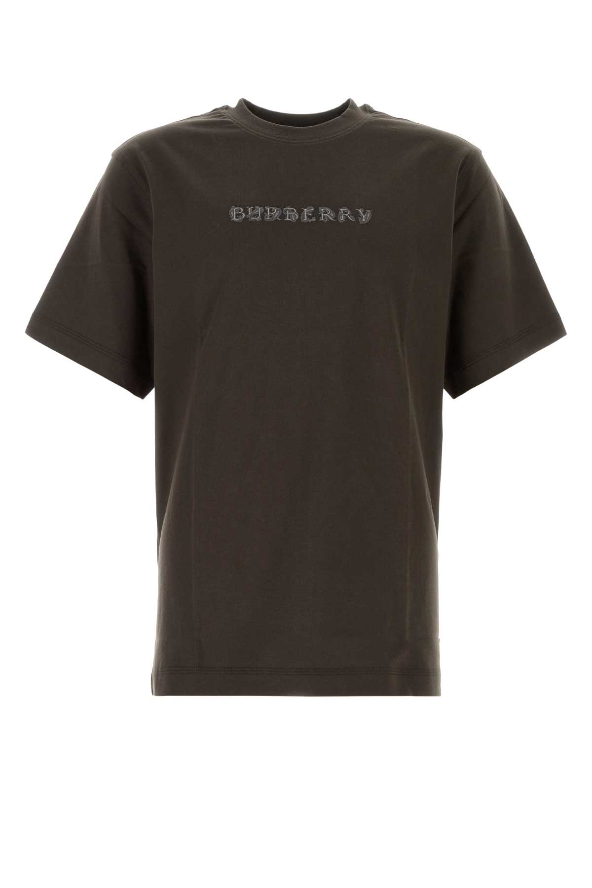 Shop Burberry Dark Brown Cotton T-shirt In Shadow