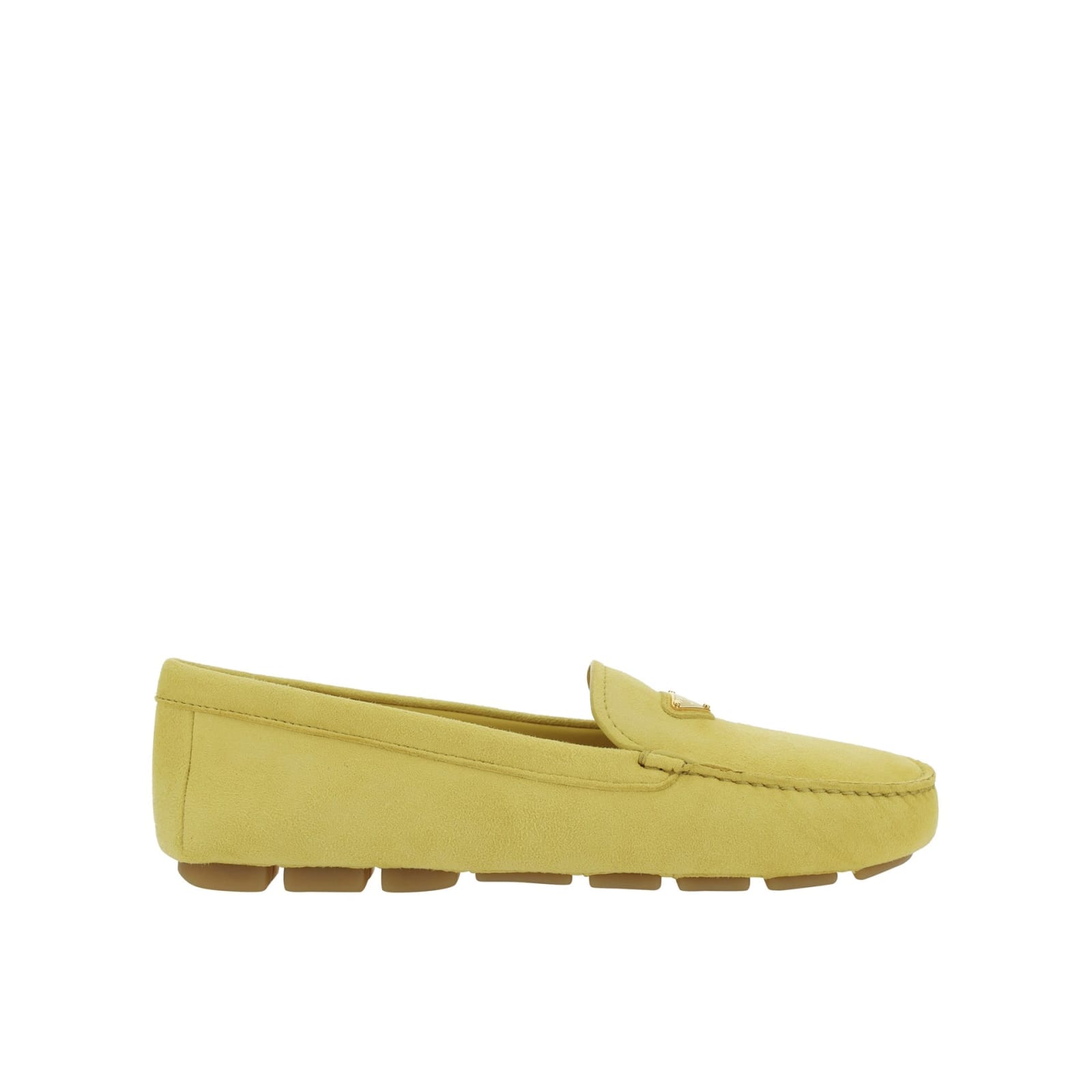 Shop Prada Leather Logo Loafers In Yellow