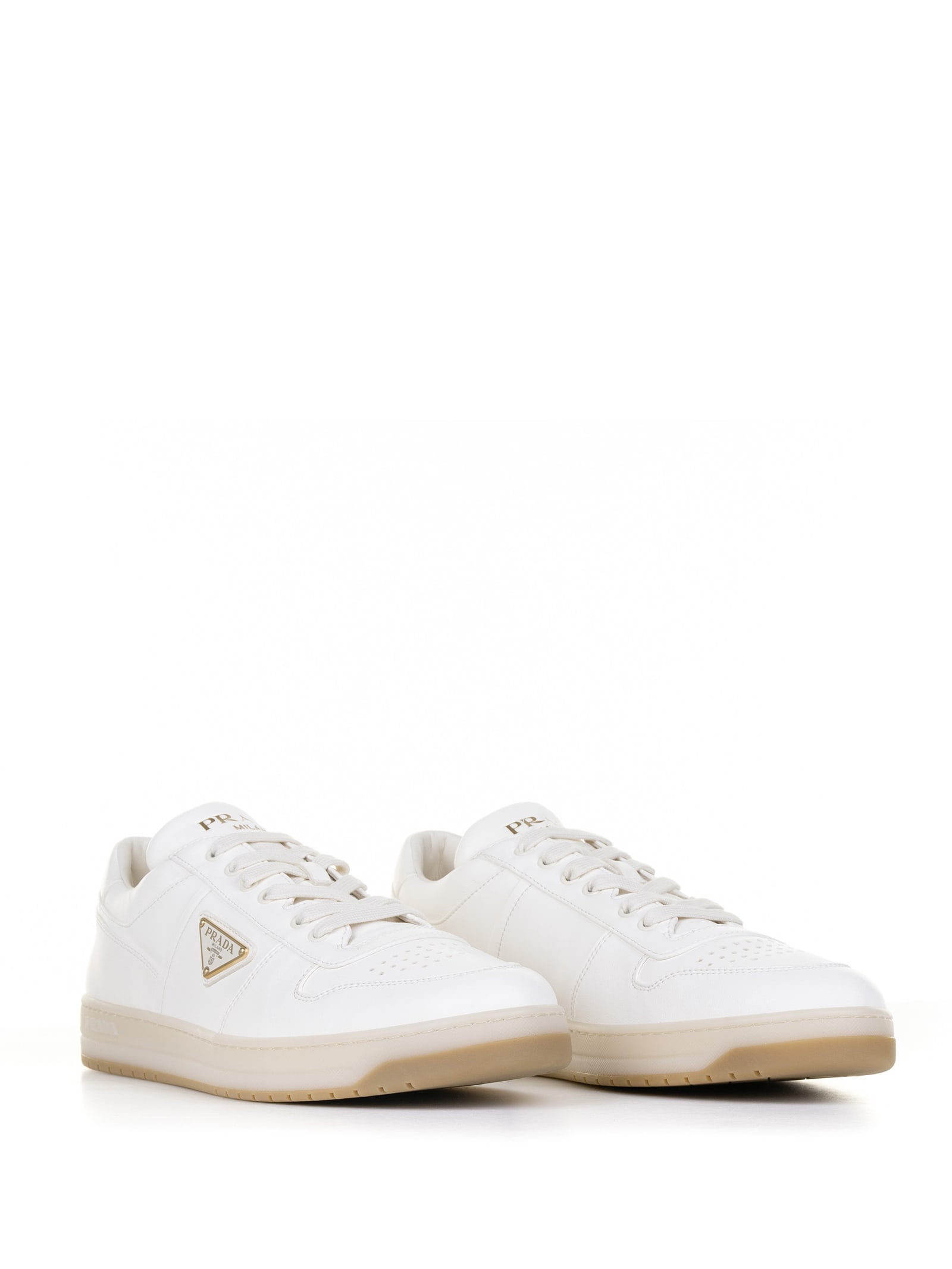 Shop Prada Downtown Sneakers In Nappa Leather With Logo In Avorio