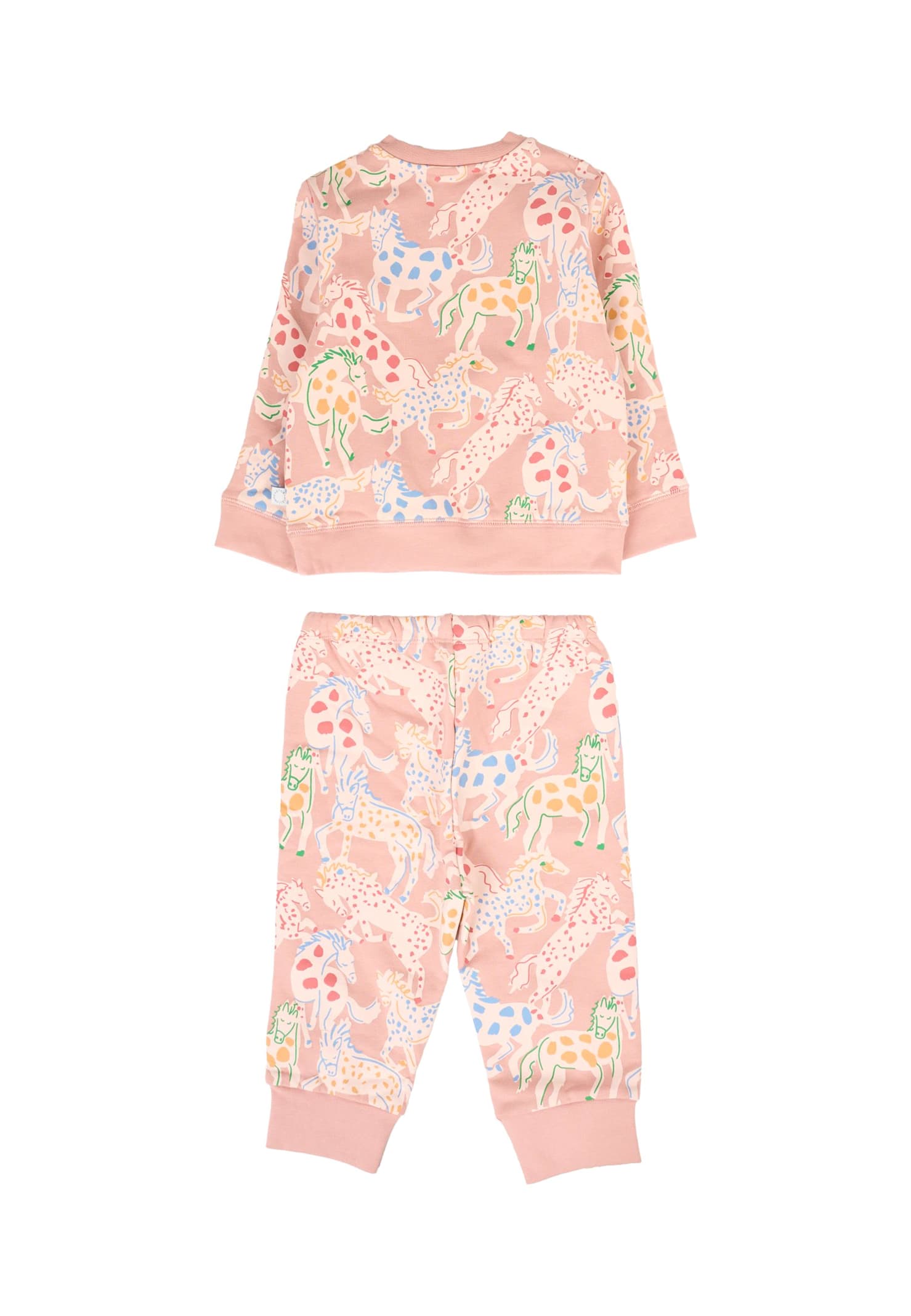 Stella Mccartney Pink Set For Baby Girl With Horses In Multi