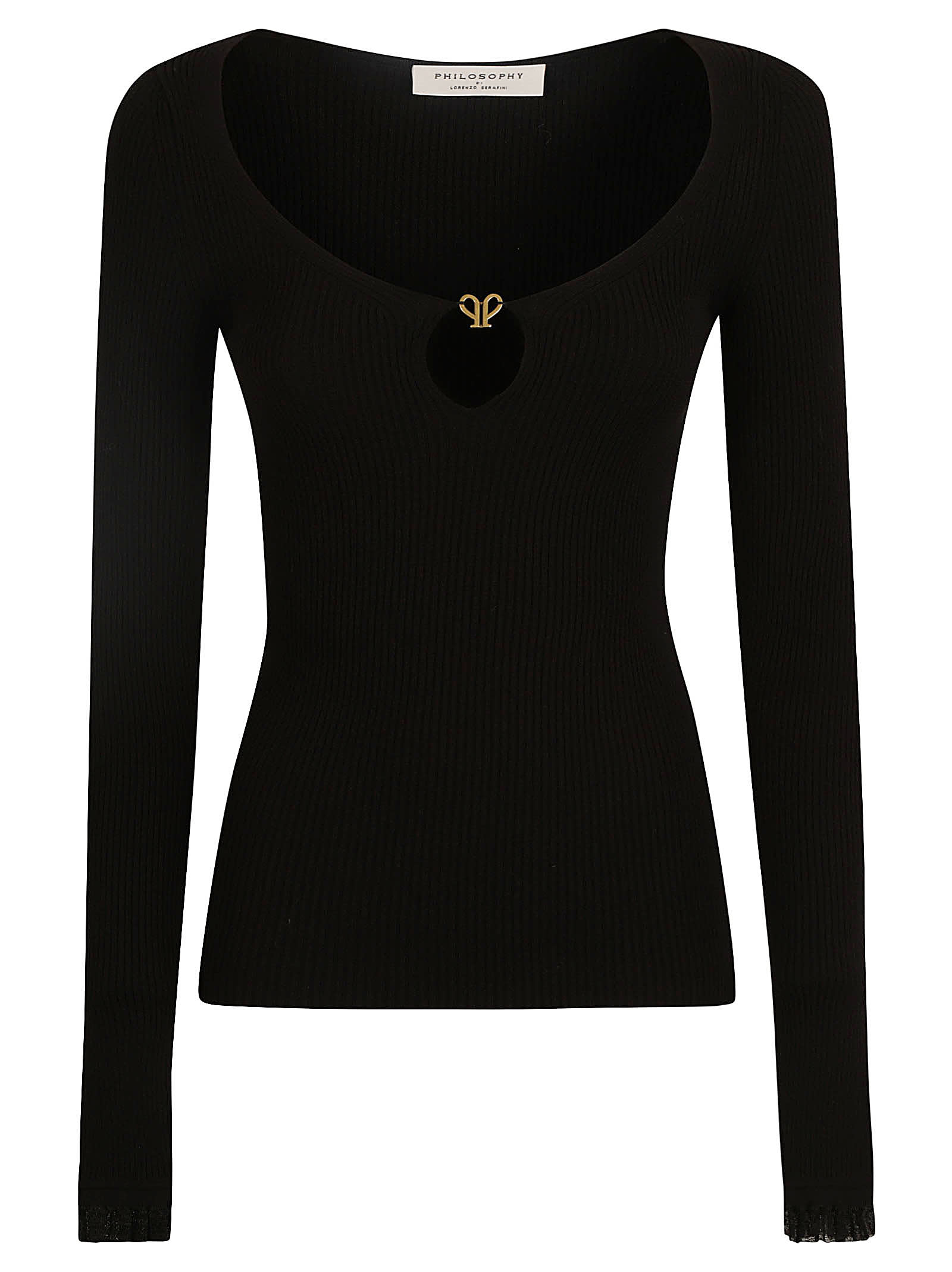 Shop Philosophy Di Lorenzo Serafini Keyhole Detail Wide Neck Longsleeved Top In Black