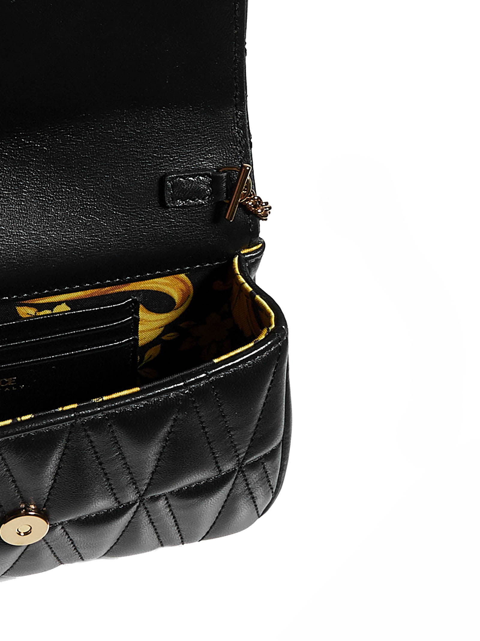 Shop Versace Shoulder Bag In Black+multicolor- Gold